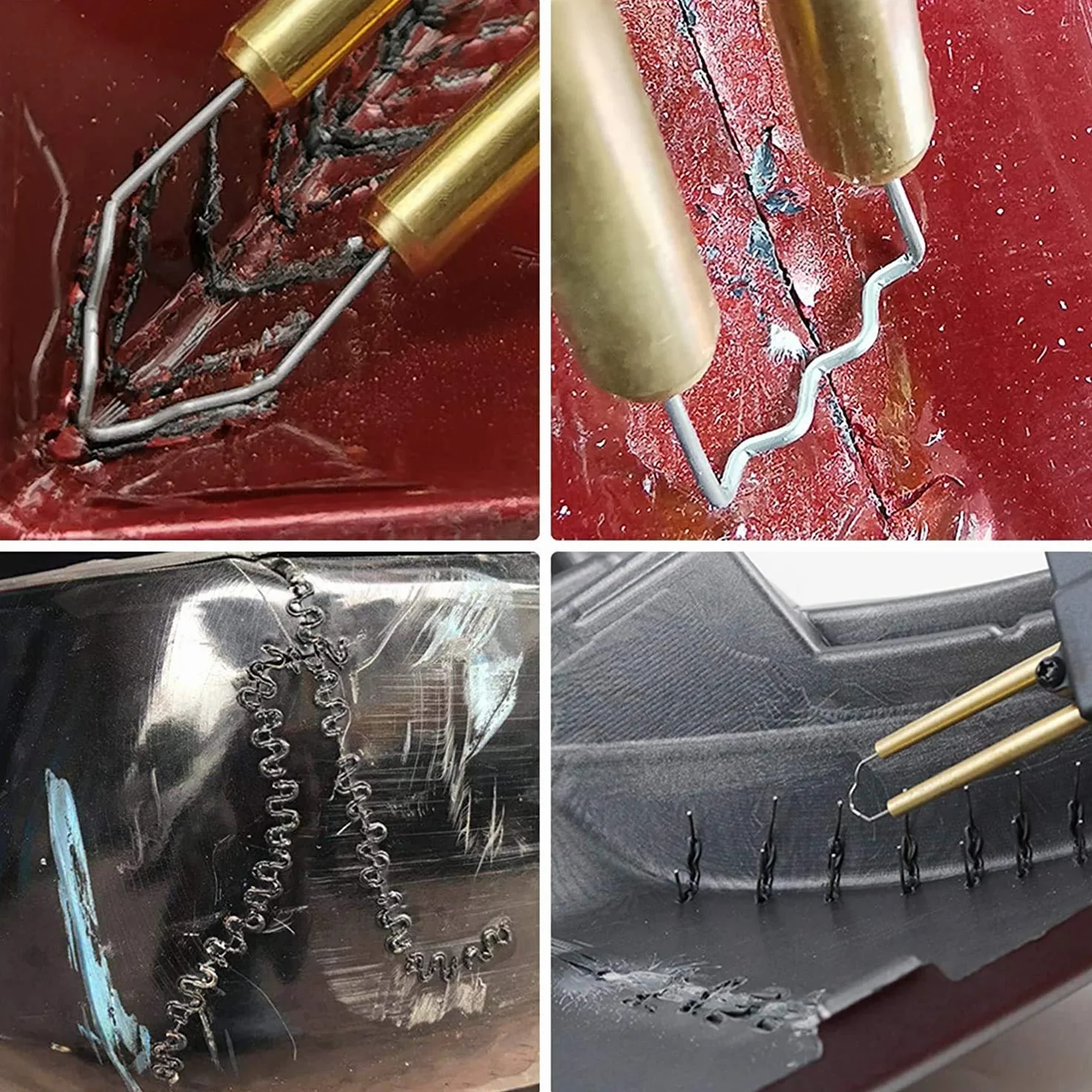 800 szt. gorących zszywek, plastikowe zszywki spawalnicze, zszywki do naprawy plastikowych zderzaków samochodowych, 8 rodzajów szczypiec, płaski/zewnętrzny narożnik/zszywacz fali, zestaw narzędzi do