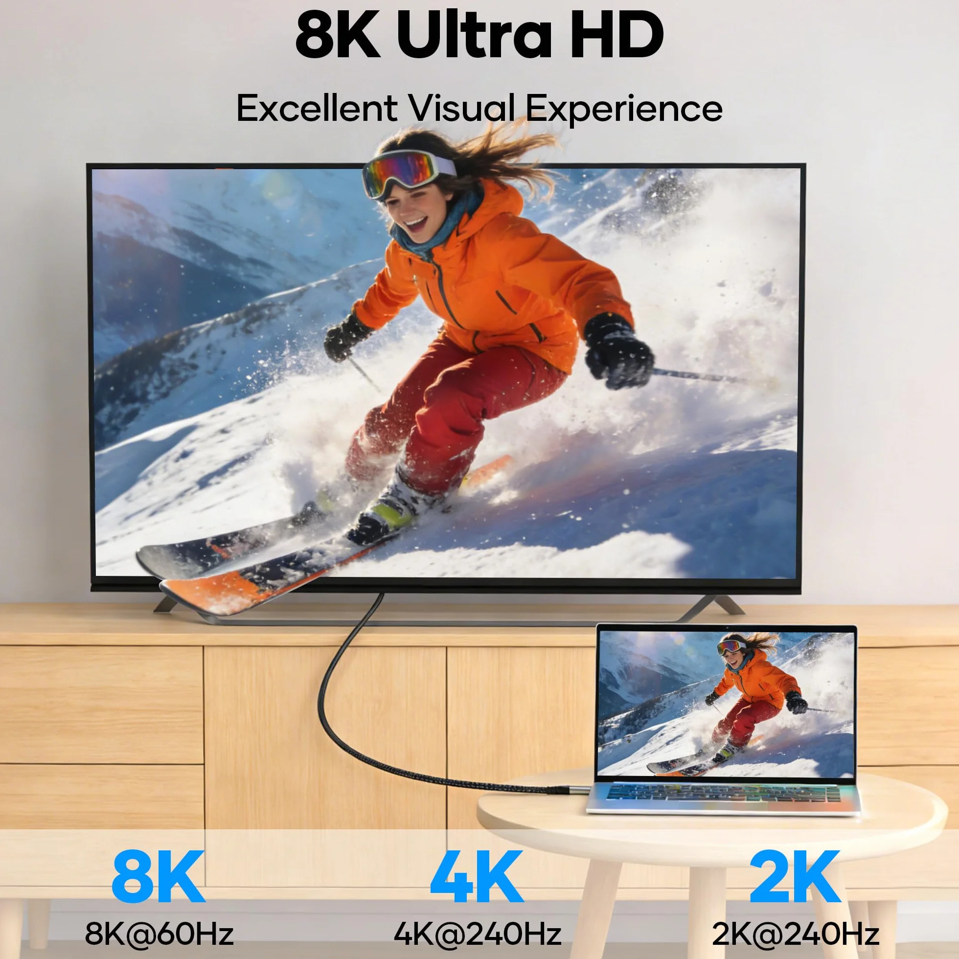Micro HDMI do HDMI 2.1, 2 m kabel 8K @60 Hz, 4K @120/240 Hz, eARC, HDR