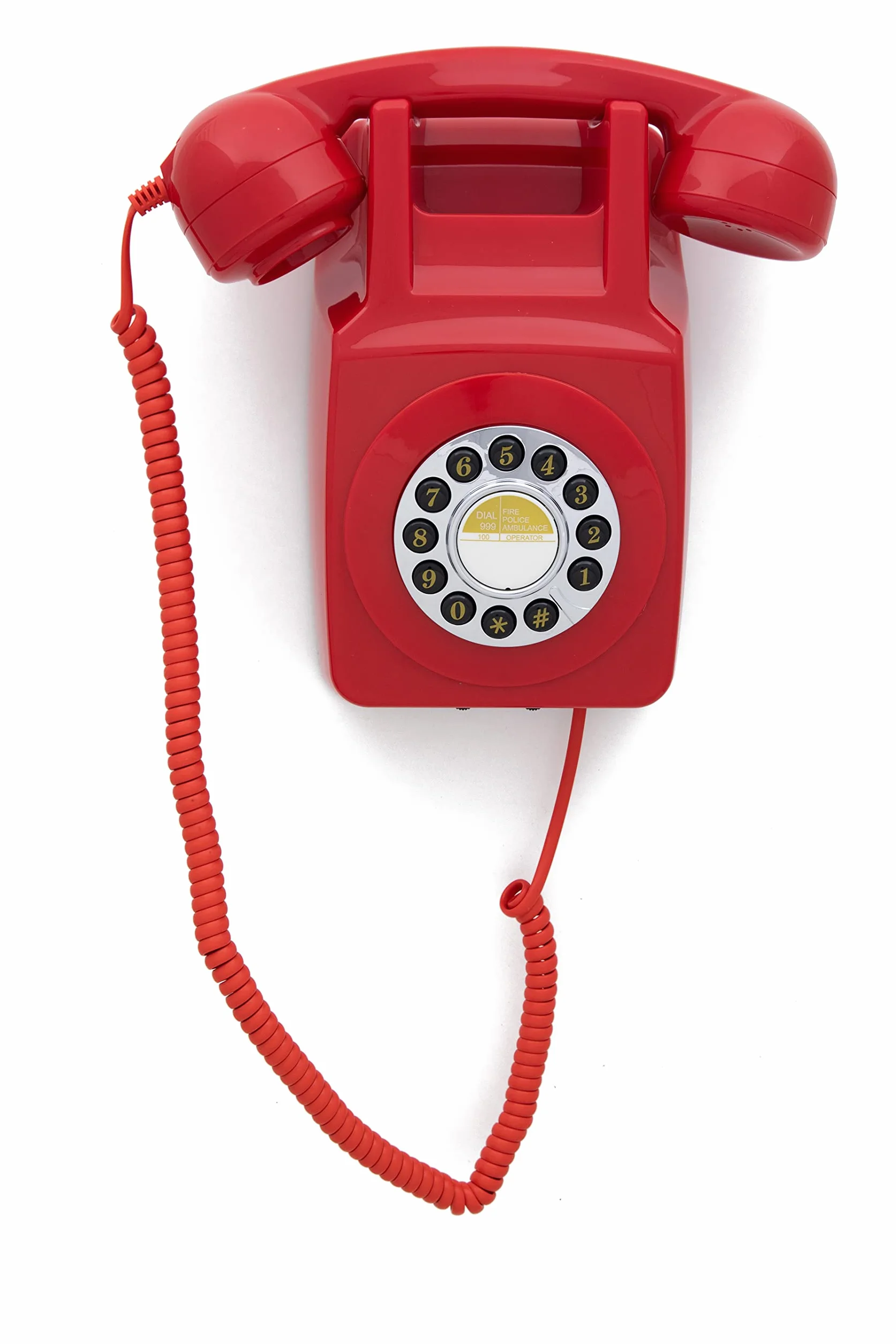 GPO 746WALL Retro telefon stacjonarny na ścianę, czerwony, z autentycznym dzwonkiem