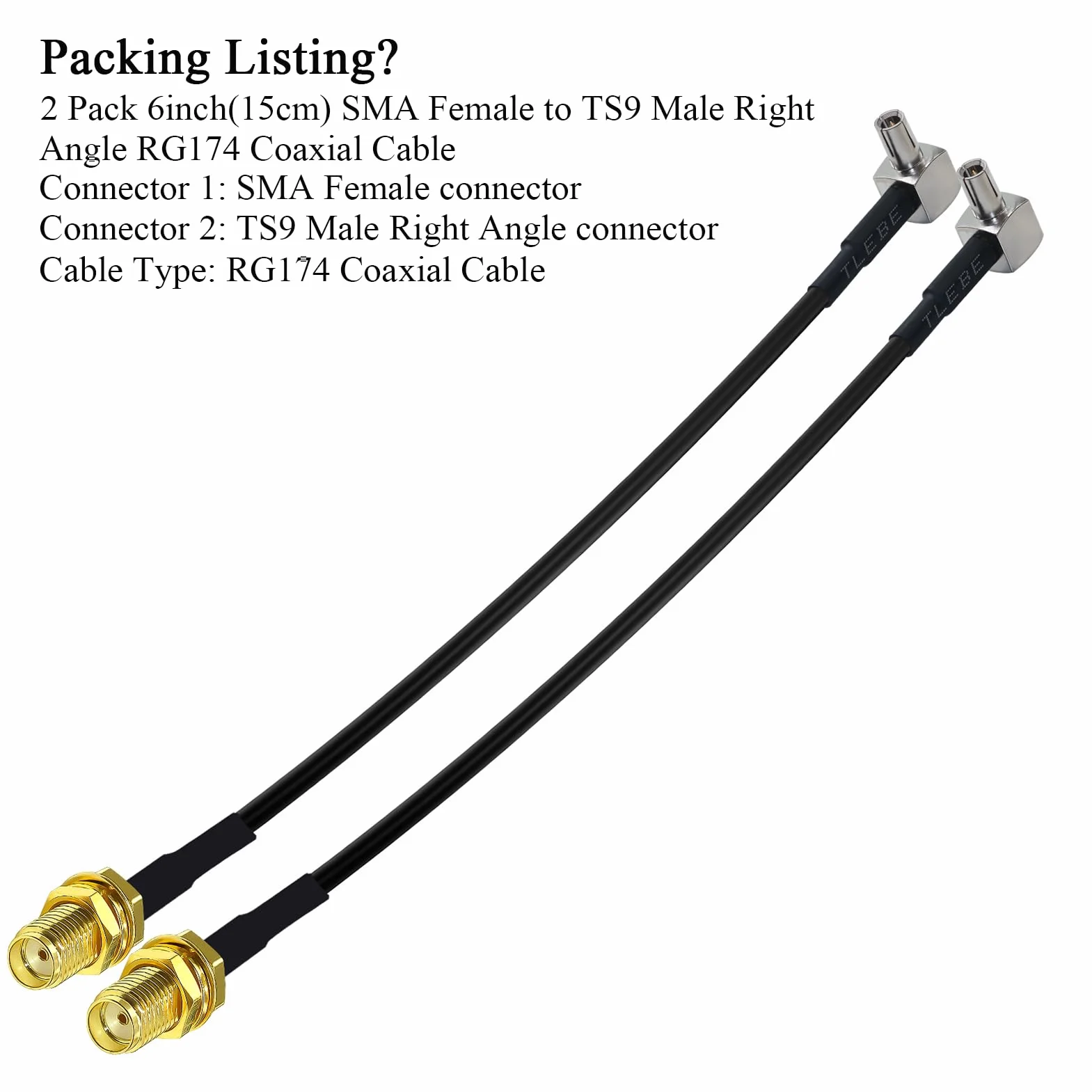 Kabel SMA do TS9 RG174 kąt prosty 15 cm 2 sztuki do anteny 2G 3G 4G LTE UMTS
