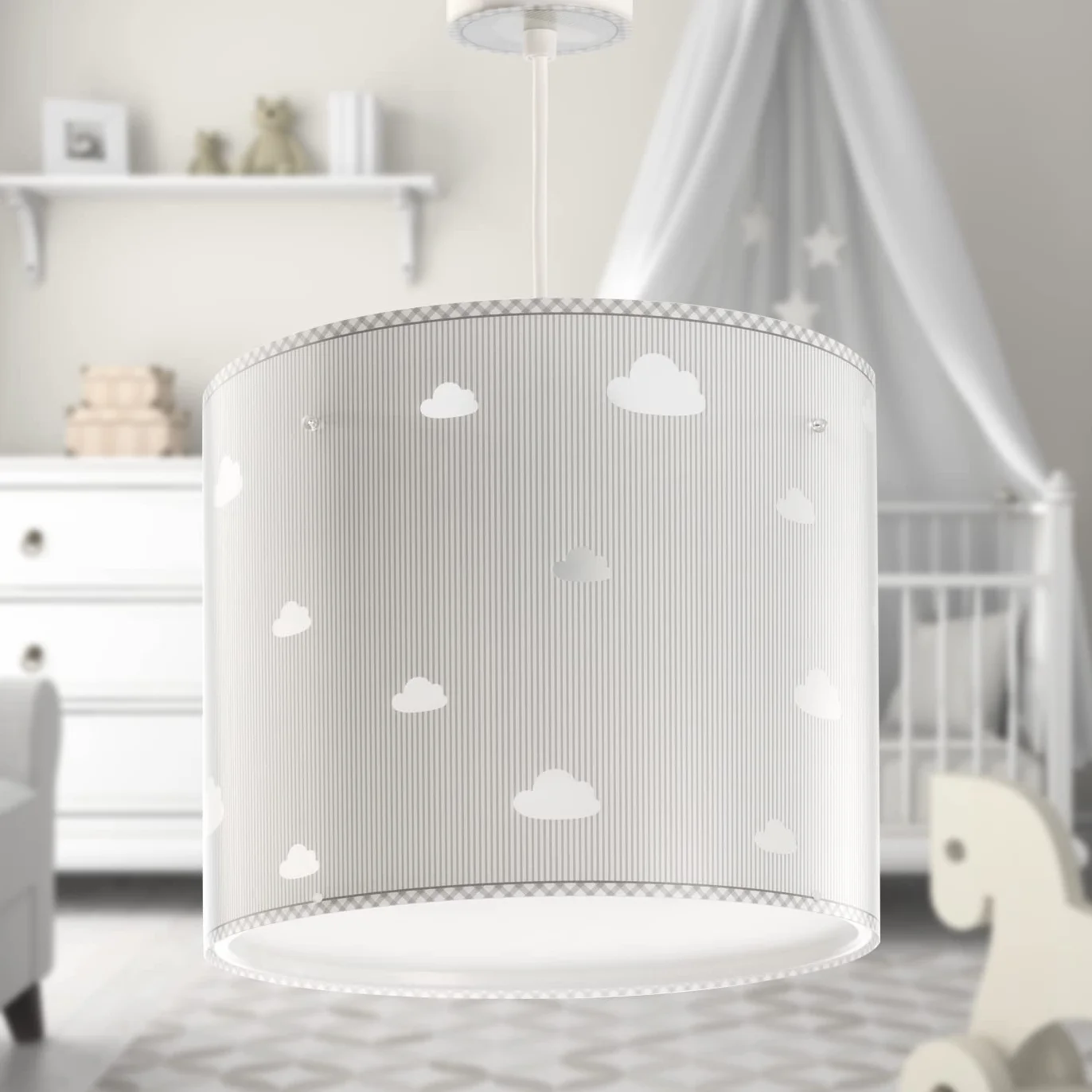 Dziecięca lampa sufitowa wisząca Dalber Sweet Dreams Clouds Szara