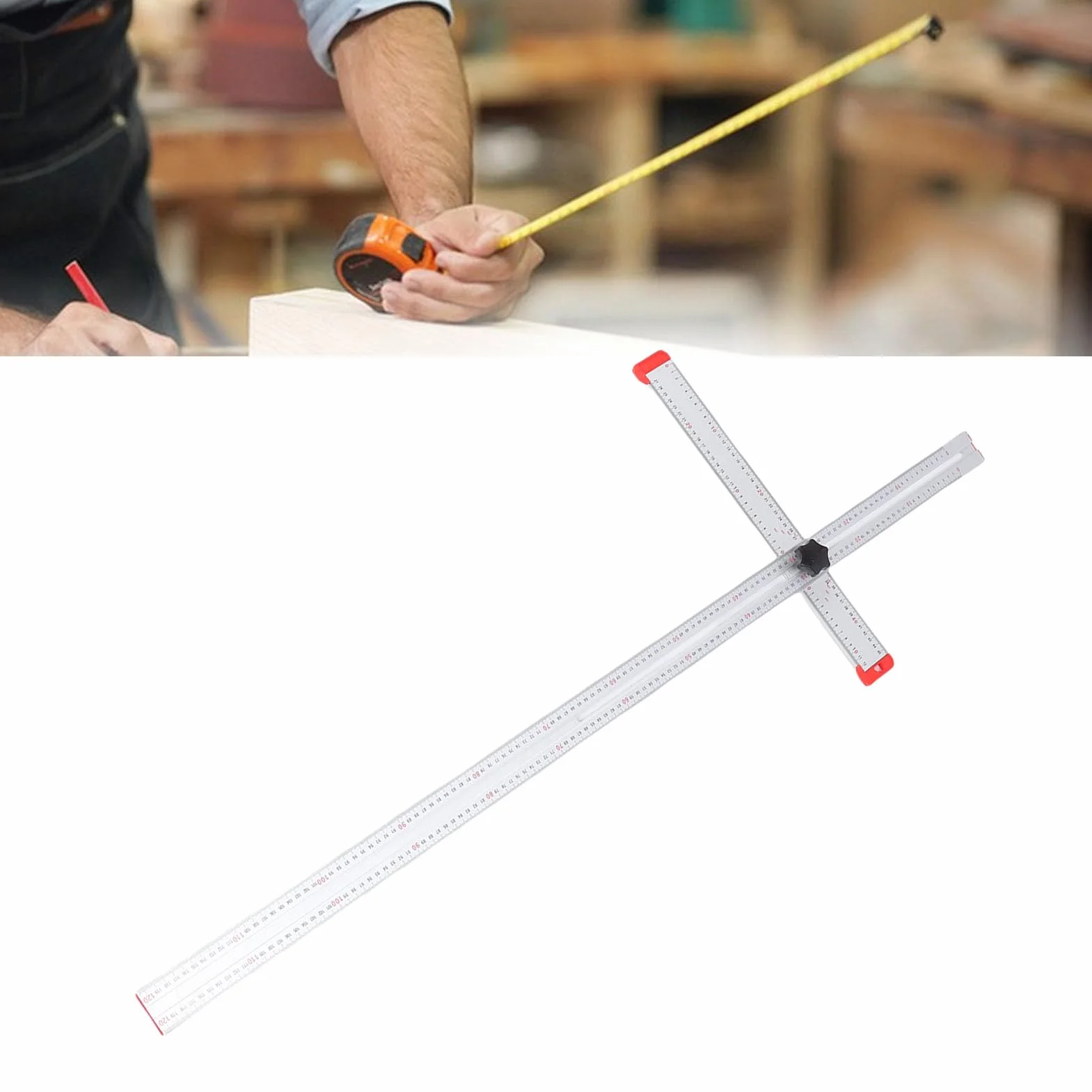 Asixxsix Kątownik do Płyt Gipsowo-kartonowych, 120 Cm, Regulowana długość i Kąt 0-90 Stopni, Aluminiowa Linijka Pomiarowa ze skalą dwukierunkową, do Układania, Majsterkowania