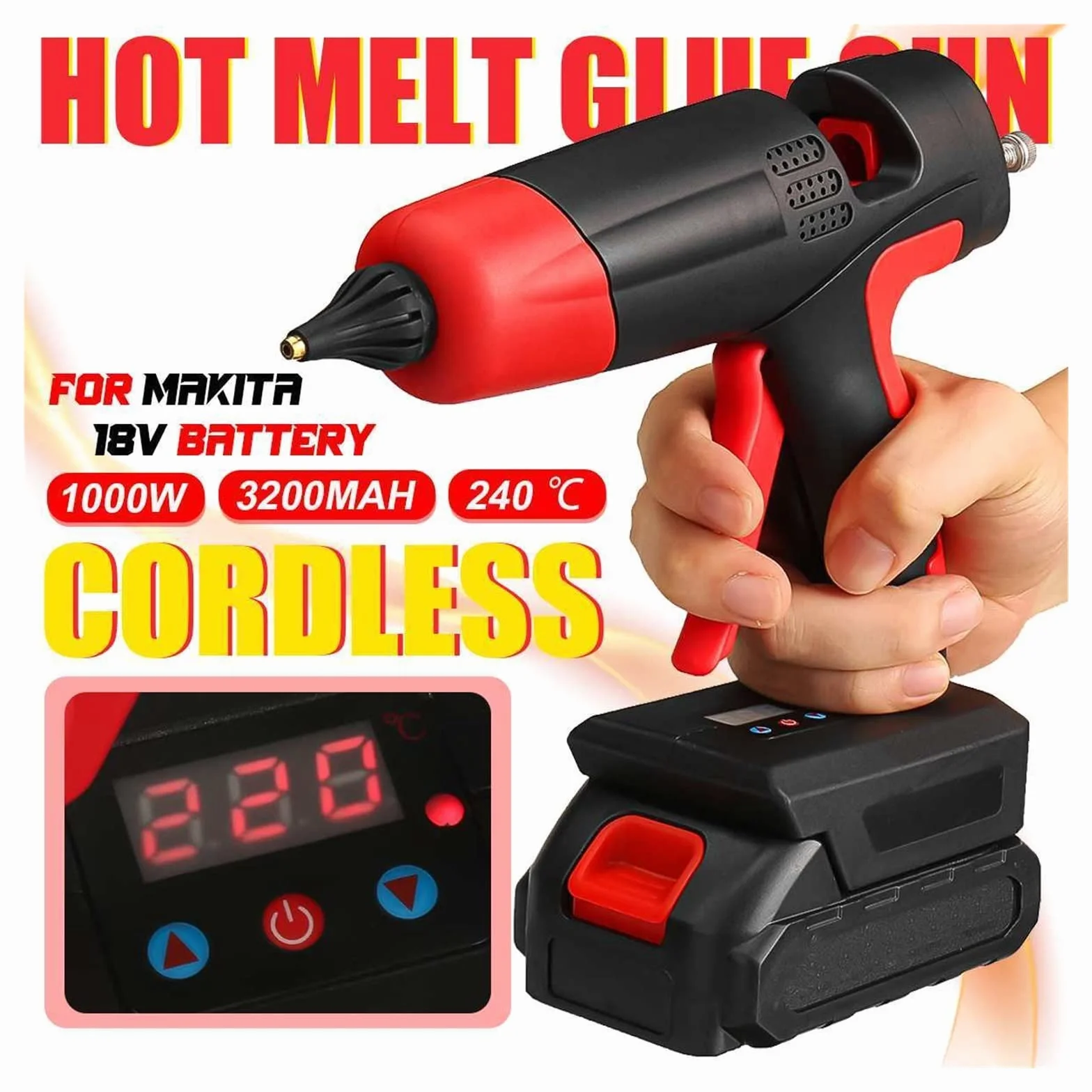 Pistolet Na Klej, Bezprzewodowy pistolet do klejenia na gorąco z 10 szt. Klej w sztyfcie akumulator litowo-jonowy dysza miedziana strona główna DIY narzędzie do naprawy 21V 1000W Szybkie Podgrzewanie