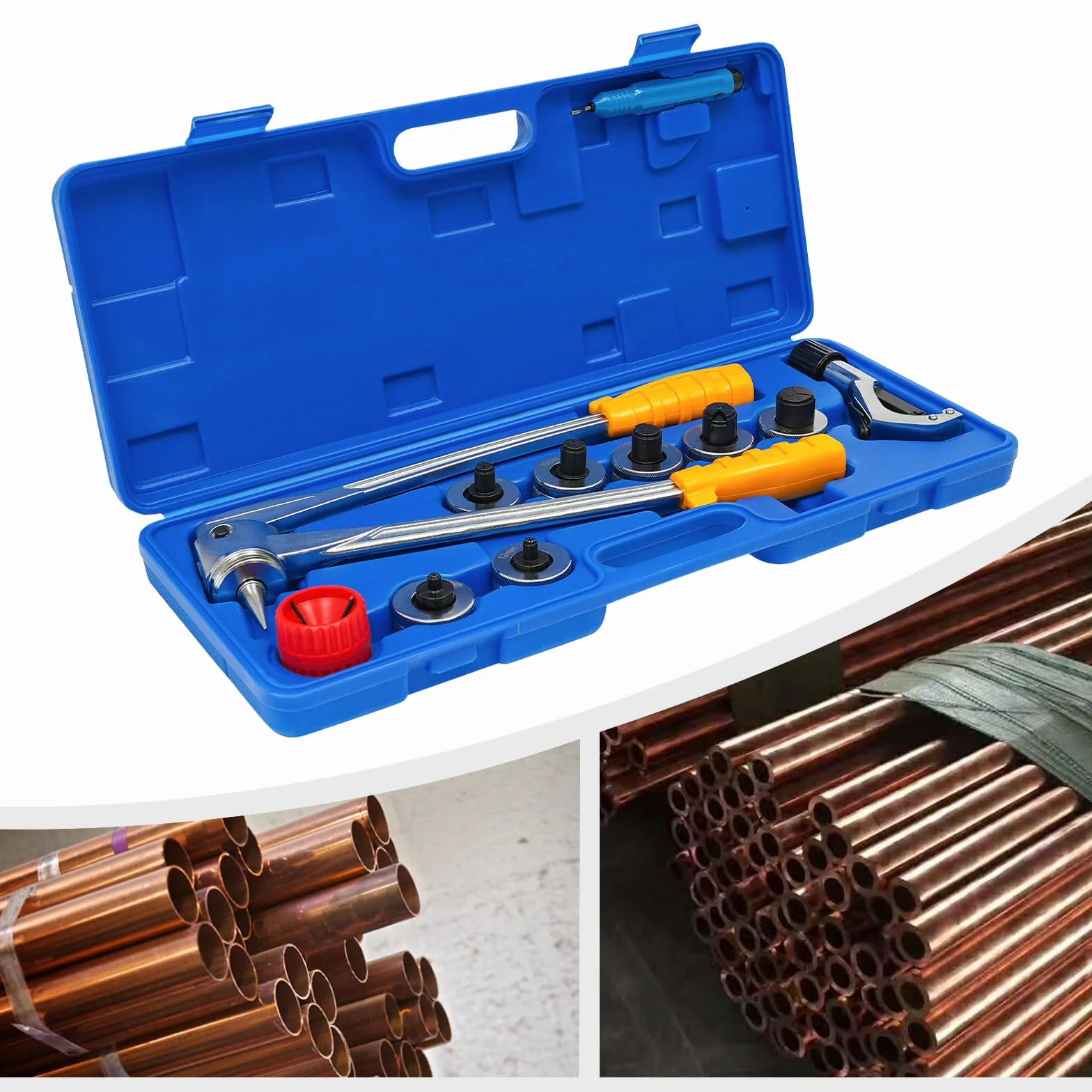 Zestaw do rozsypywania rur, 10-28 mm, z 7 głowicami rozszerzającymi, ręczny zestaw do wytłaczania rur, szczypce do rur miedzianych, aluminiowych i elastycznych stalowych