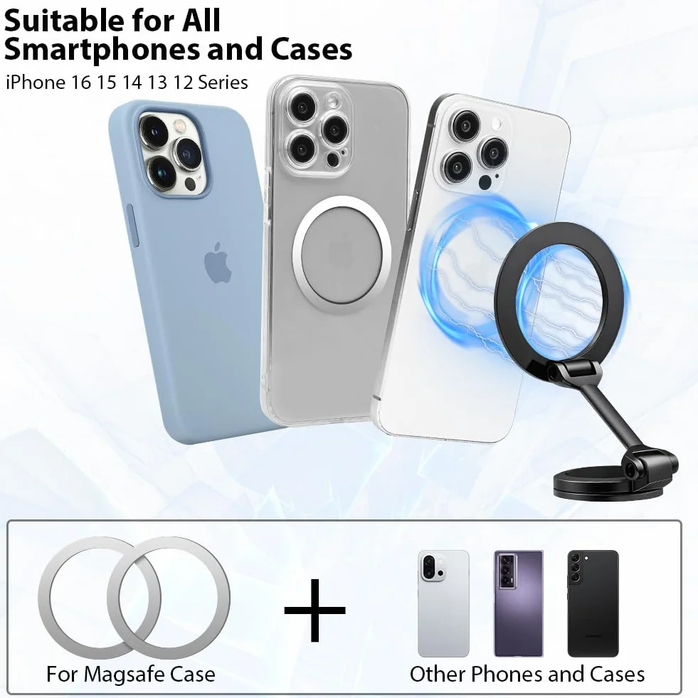 HOTUT magnetyczny uchwyt samochodowy na telefon składany metalowy obracany 360° do iPhone 16 15 14 13 12 czarny