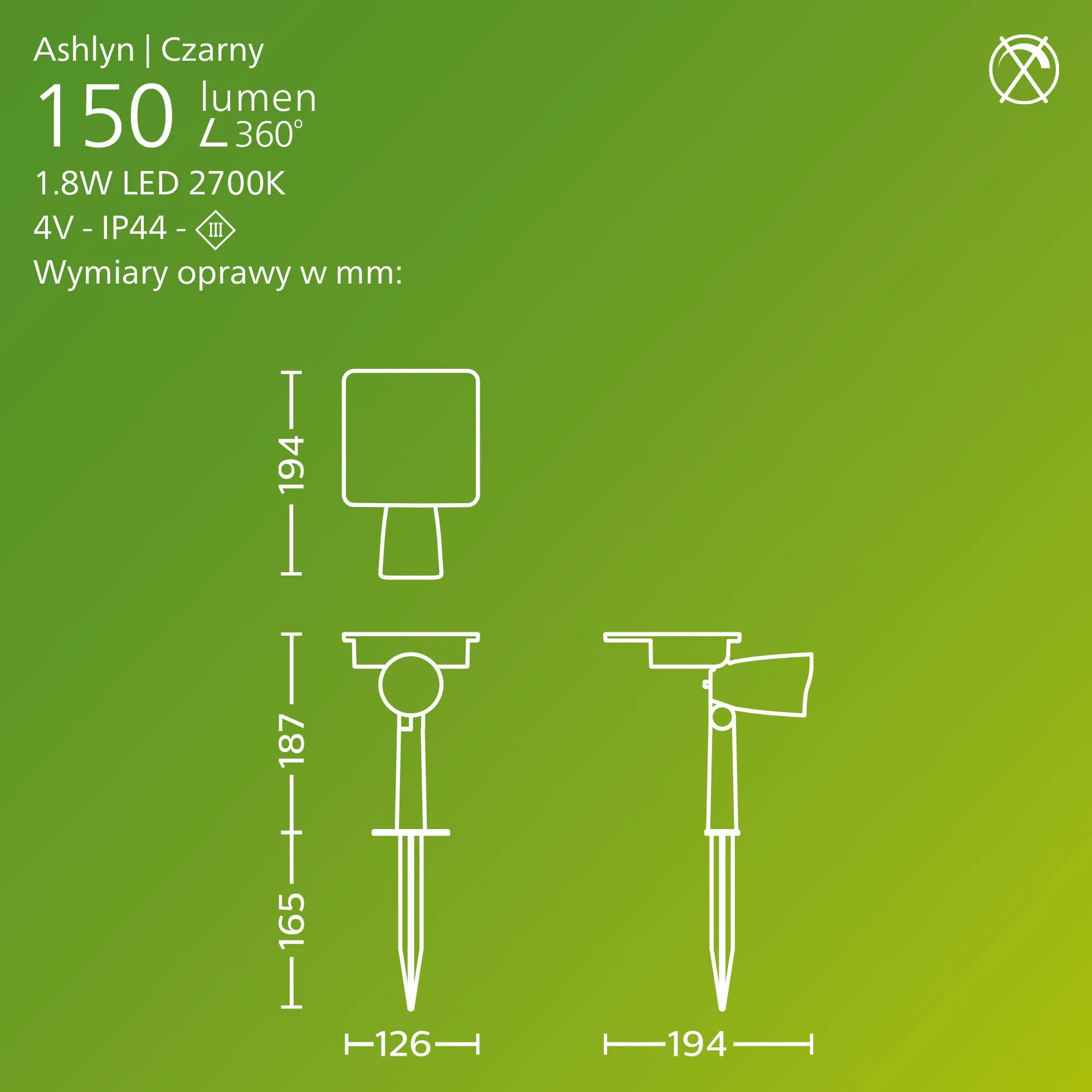 Philips Ashlyn Zewnętrzna Lampa Solarna Punktowa/Ścienna, 2700 K, 150 lm, Czarna