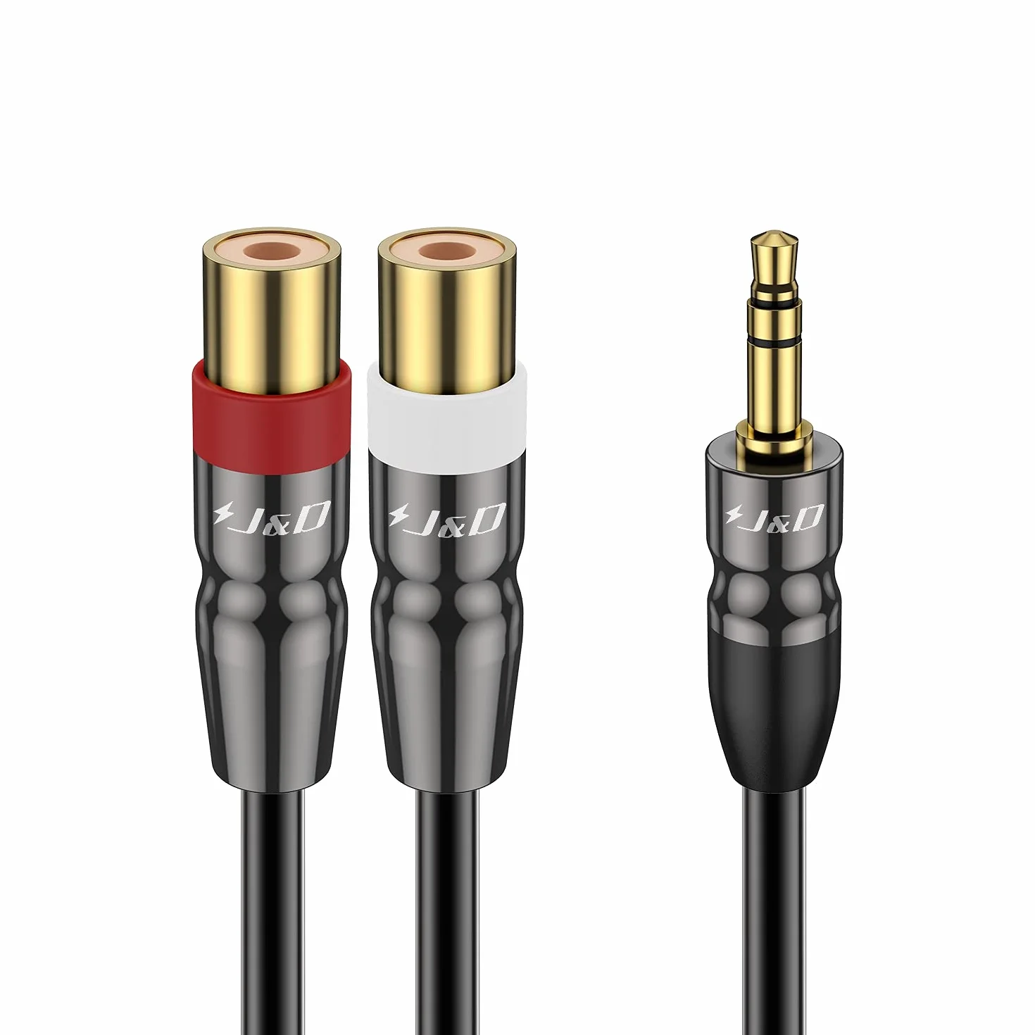 J&D Kabel audio 3,5 mm do Dual RCA, pozłacana miedziana obudowa, 0,9 m