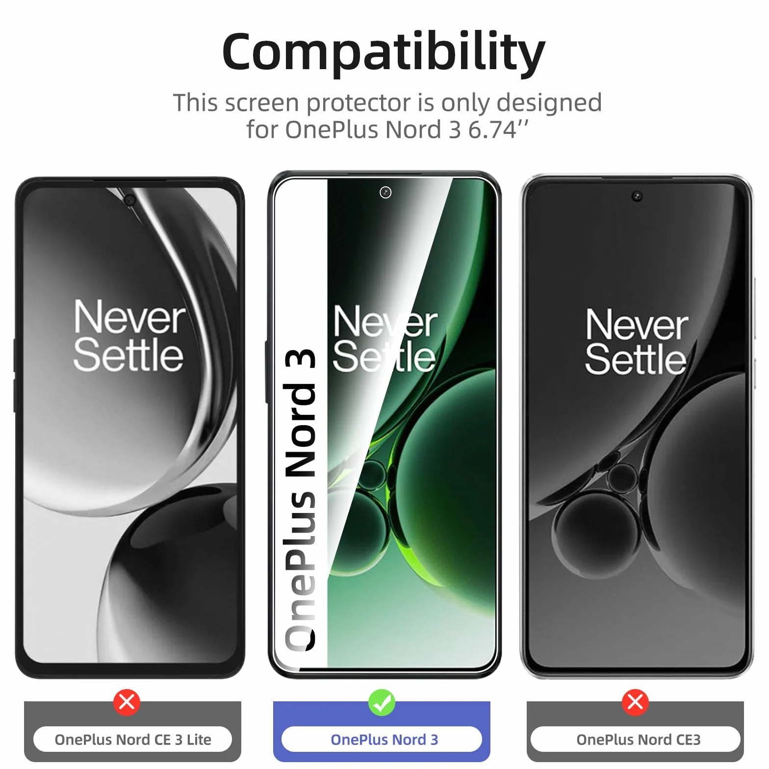 NEW'C Szkło Hartowane Do OnePlus Nord 3 5G 9H 0,33 mm HD Ultra Przezroczyste Zestaw 3 sztuk
