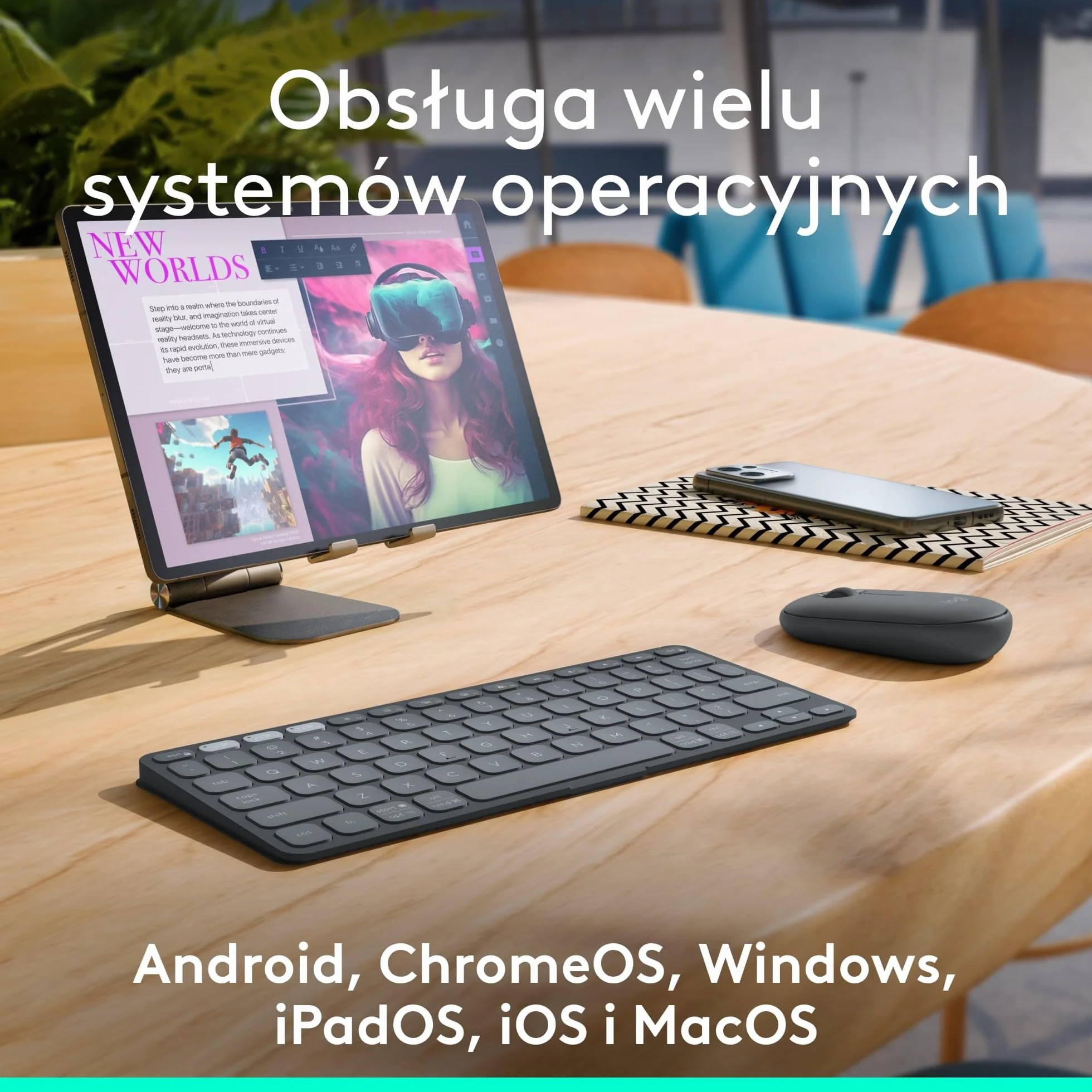 Logitech Keys-To-Go 2, przenośna klawiatura Bluetooth do tabletu z wbudowaną osłoną, smukła, bezprzewodowa do systemów Windows, Android, Linux, iPad, iPhone, Mac, Apple TV, QWERTY US INT'L - Liliowy