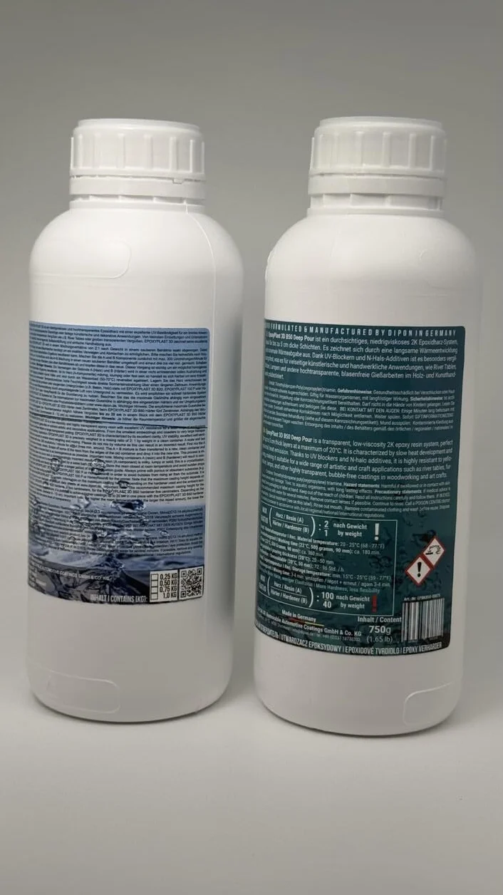 Żywica epoksydowa Epoksydowa, 1,5 kg, 3D, B50, DEEP POUR, wysokość odlewania do stołów rywertycznych, ultra diamentowa przezroczysta, maksymalna ochrona przed promieniowaniem UV, żywica odlewnicza
