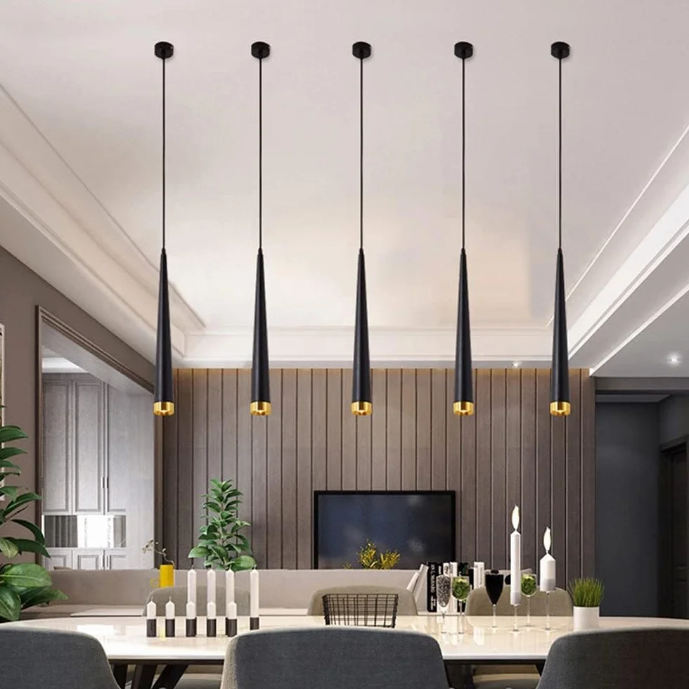 Zestaw żyrandoli, 5-częściowy, zestaw restauracyjny, czarny/złoty, lampy stołowe i wiszące, kreatywność, bar, recepcja, żyrandol wiszący z pojedynczą głowicą – białe światło – 60 cm