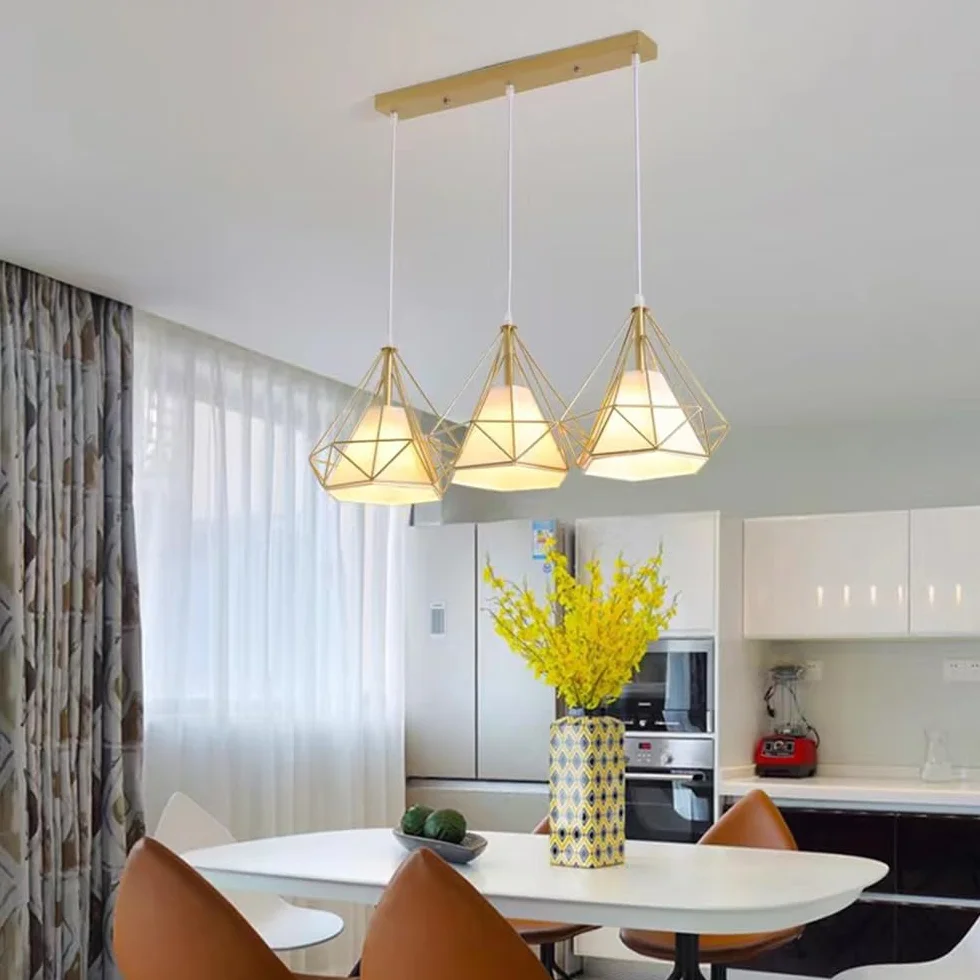 Lampa wisząca z 3 światłami w podstawie E27 z abażurem z tkaniny, oprawa oświetlenia wewnętrznego z metalową klatką, przemysłowa lampa wisząca w stylu vintage do sypialni, jadalni, wiejskiego domu