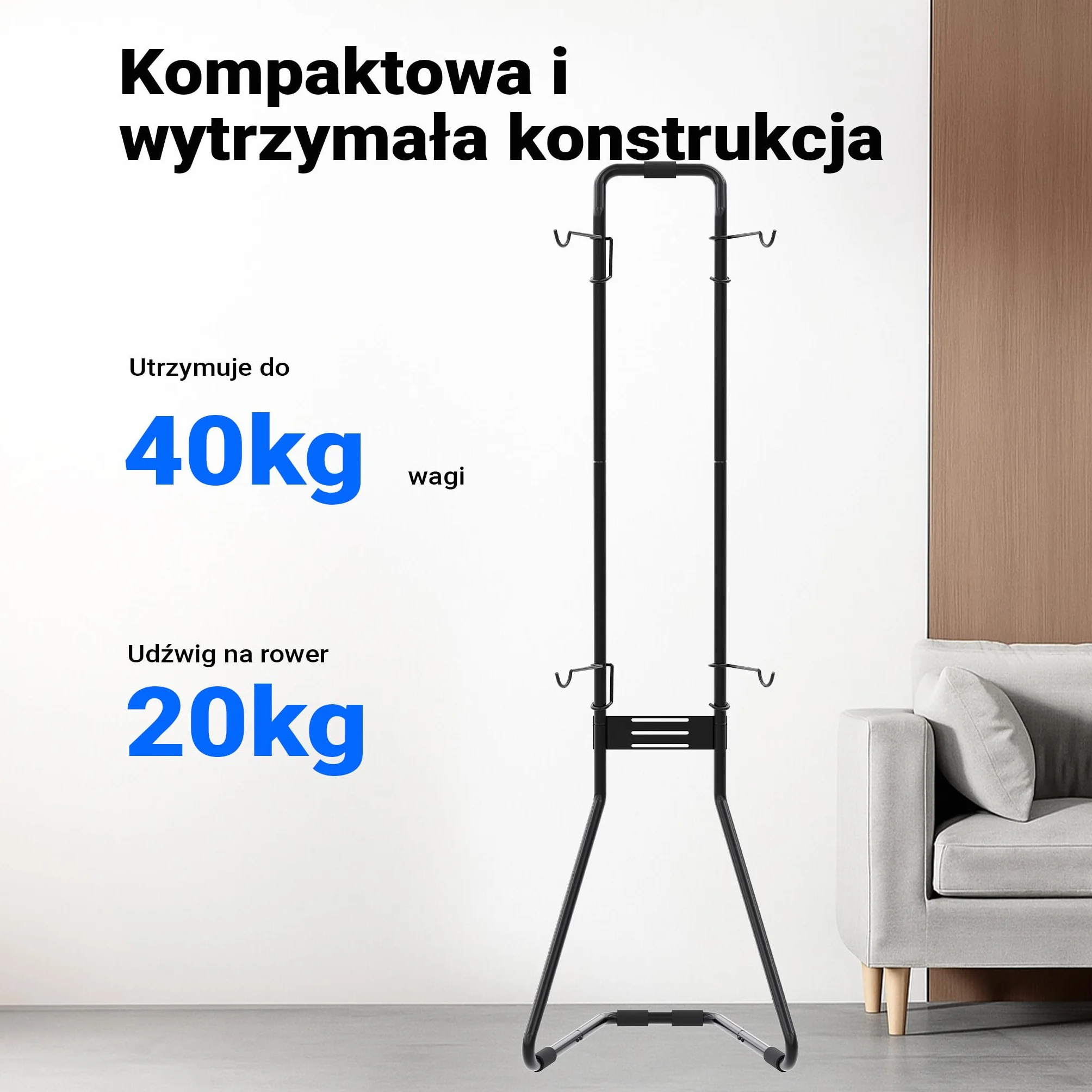 Wiltec Stojak na 2 rowery o udźwigu do 40 kg, wolnostojący uchwyt na rowery o wymiarach 665 x 558 x 2190 mm bez wiercenia w ścianie