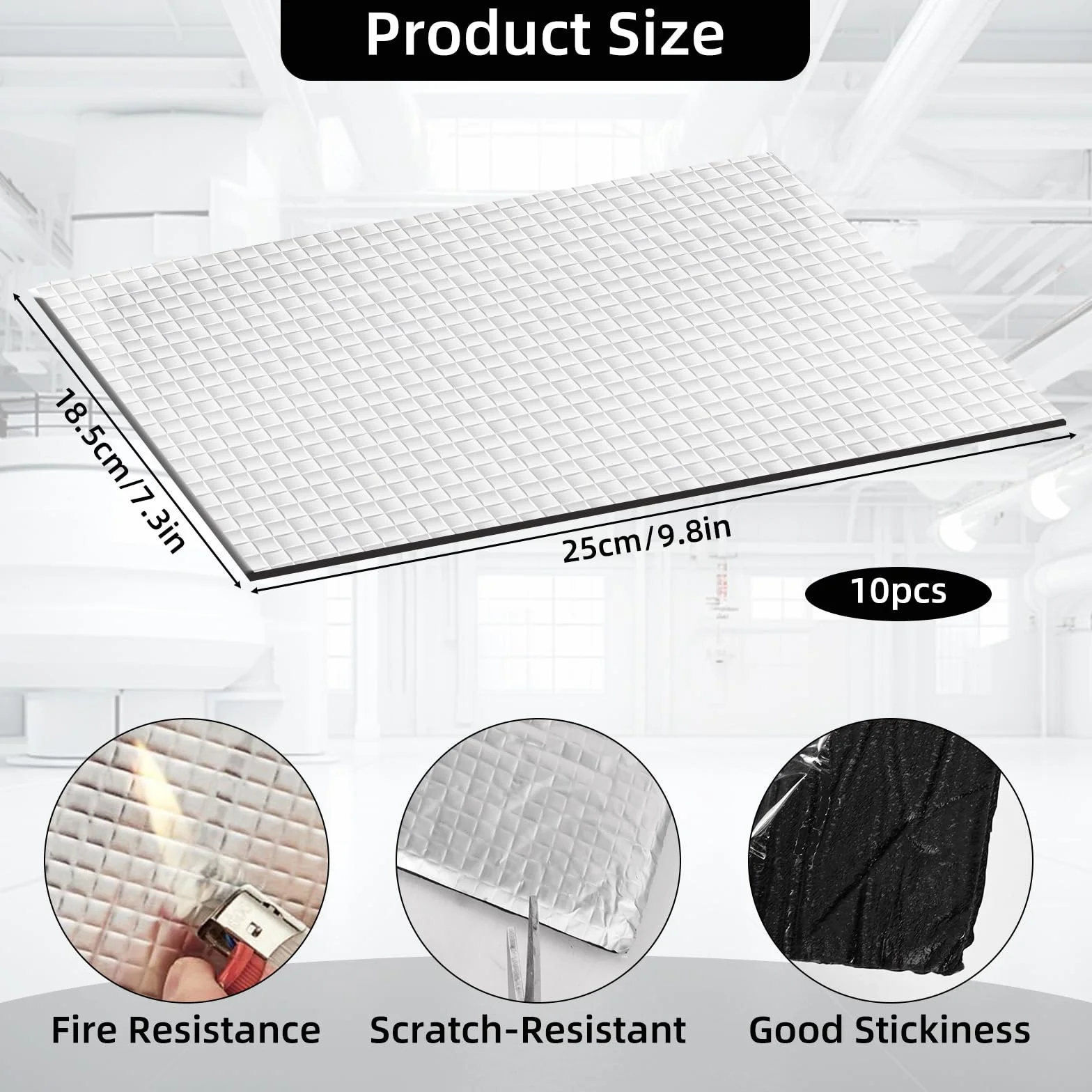 10szt. Mata izolacyjna 5mm, samoprzylepna mata akustyczna, aluminiowo-butylowa mata izolacyjna, mata izolacyjna do ochrony przed hałasem, ochrona przed hałasem dla pojazdów, antywibracyjna i