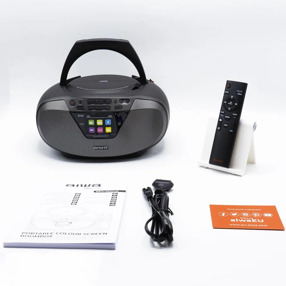 Aiwa BBTU-500DAB/BK przenośne radio CD Dab+ Bluetooth 5.0 kolorowy wyświetlacz 2,4" czarny