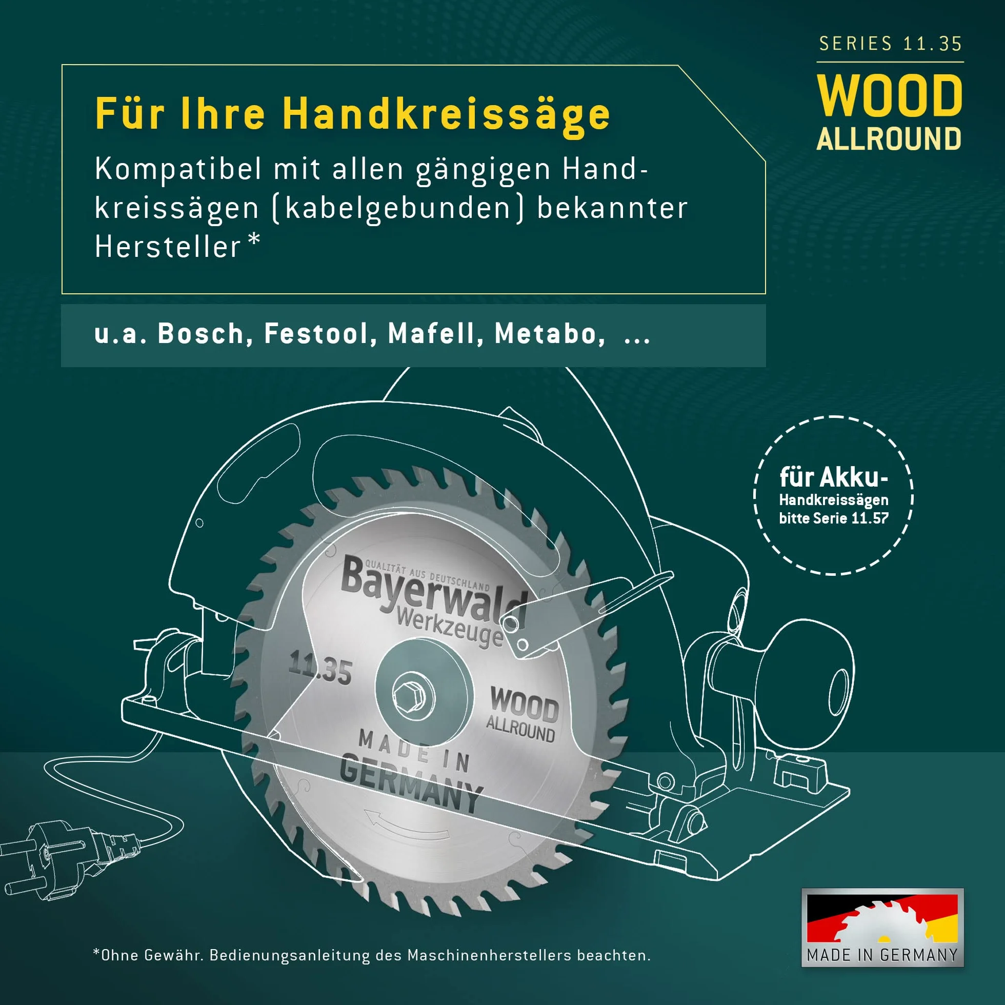 Bayerwald - HM ręczna tarcza do piły tarczowej do drewna - Ø 225 mm x 2,6 mm x 30 mm | zęby wymienne (48 zębów/bardzo drobne) | otwory dodatkowe: CS 70