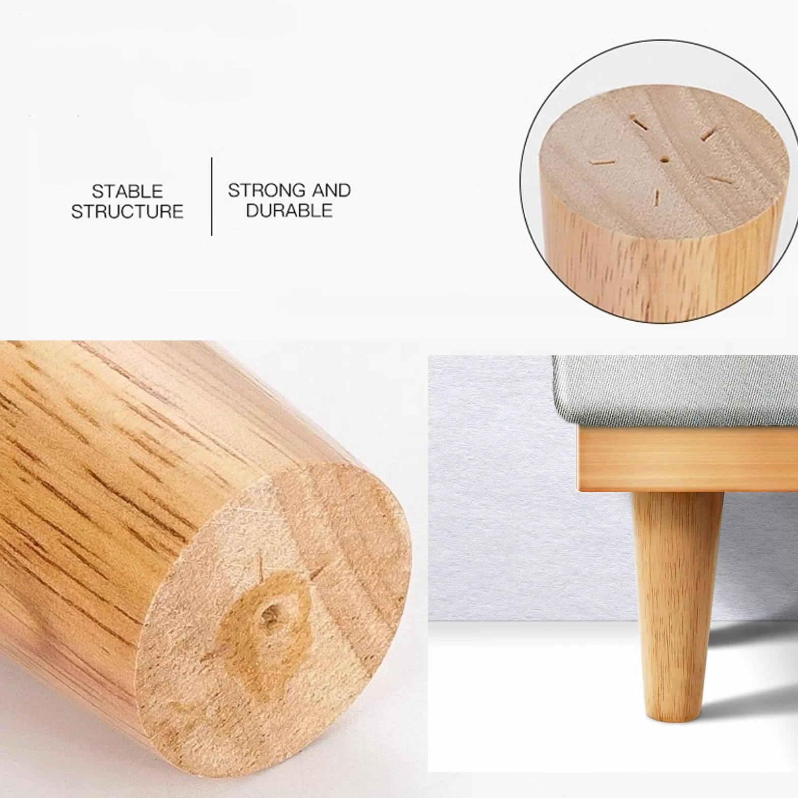 Nogi meblowe z naturalnego litego drewna, 60 cm, okrągłe, niedokończone, wymienne nogi ze śrubami montażowymi, do ramy łóżka i listwy środkowej, trwałe i stylowe podparcie