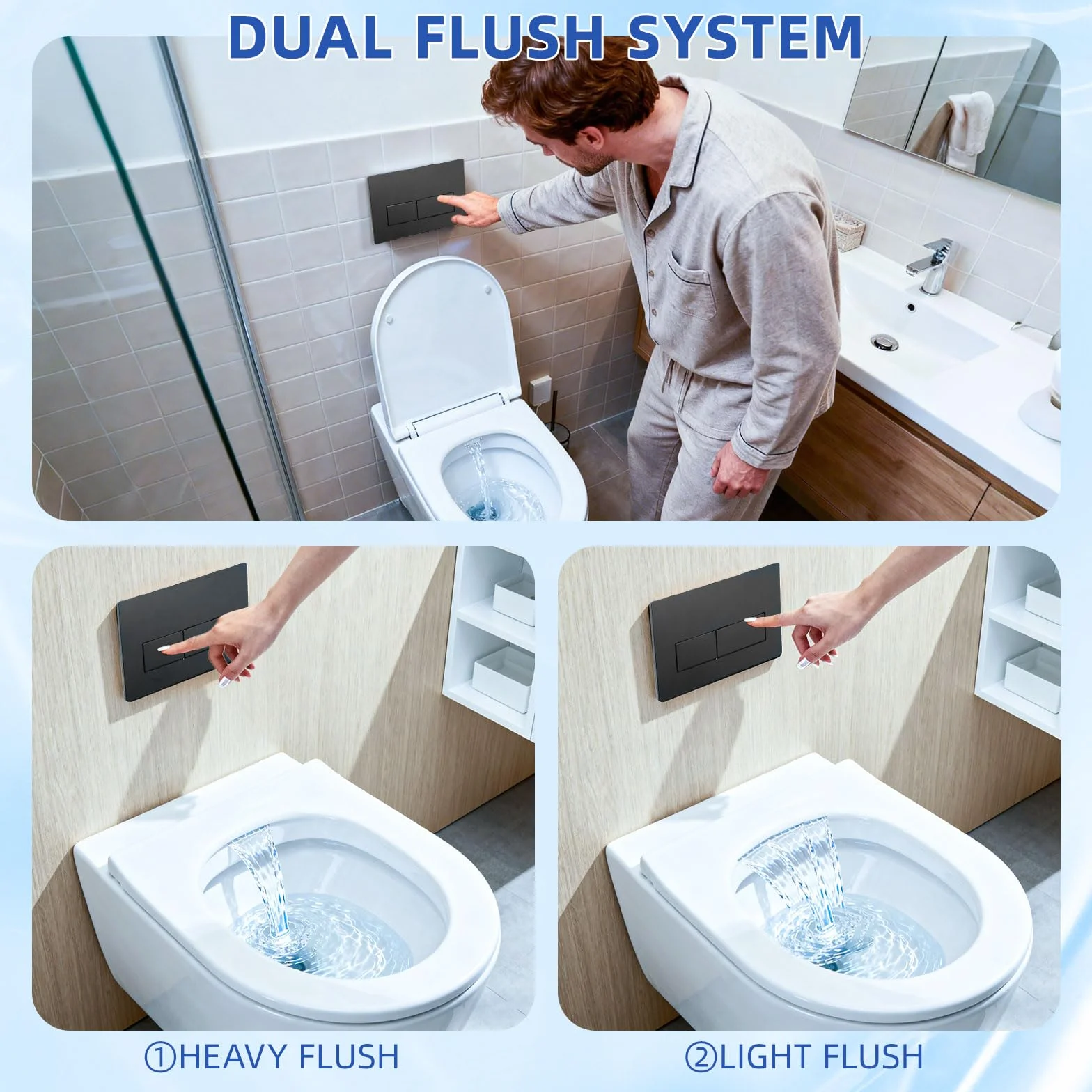 Płyta sterująca, panel WC, części zamienne do zbiornika Geberit Sigma, panel sterujący do podwójnego spłukiwania dla zbiornika Geberit Sigma 01, 20, 30, 50, UP300, UP320 (Czarny)