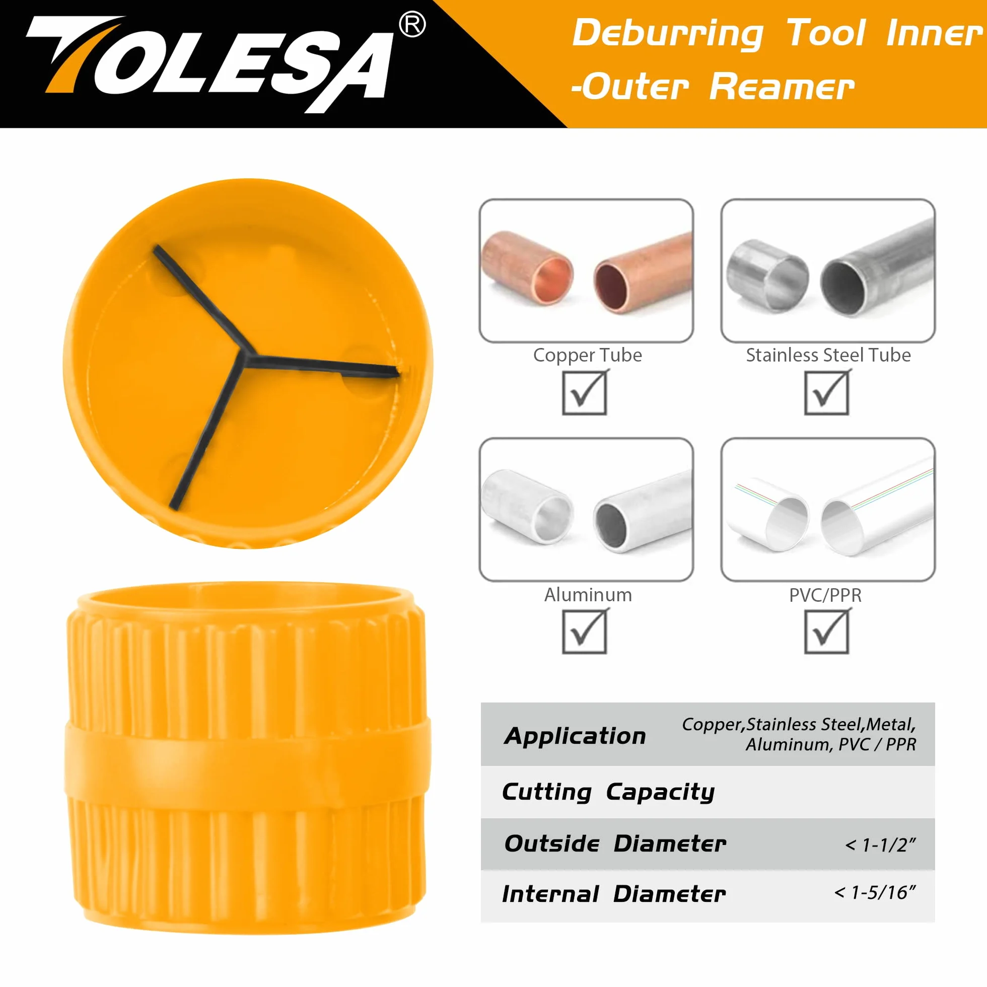 TOLESA Obcinak do rur 5-50 mm, obcinak do rur z okrawaniem, przecinak do rur z tworzywa sztucznego, cienka stal nierdzewna, stal, rura miedziana, aluminium, cięcie rur PCW