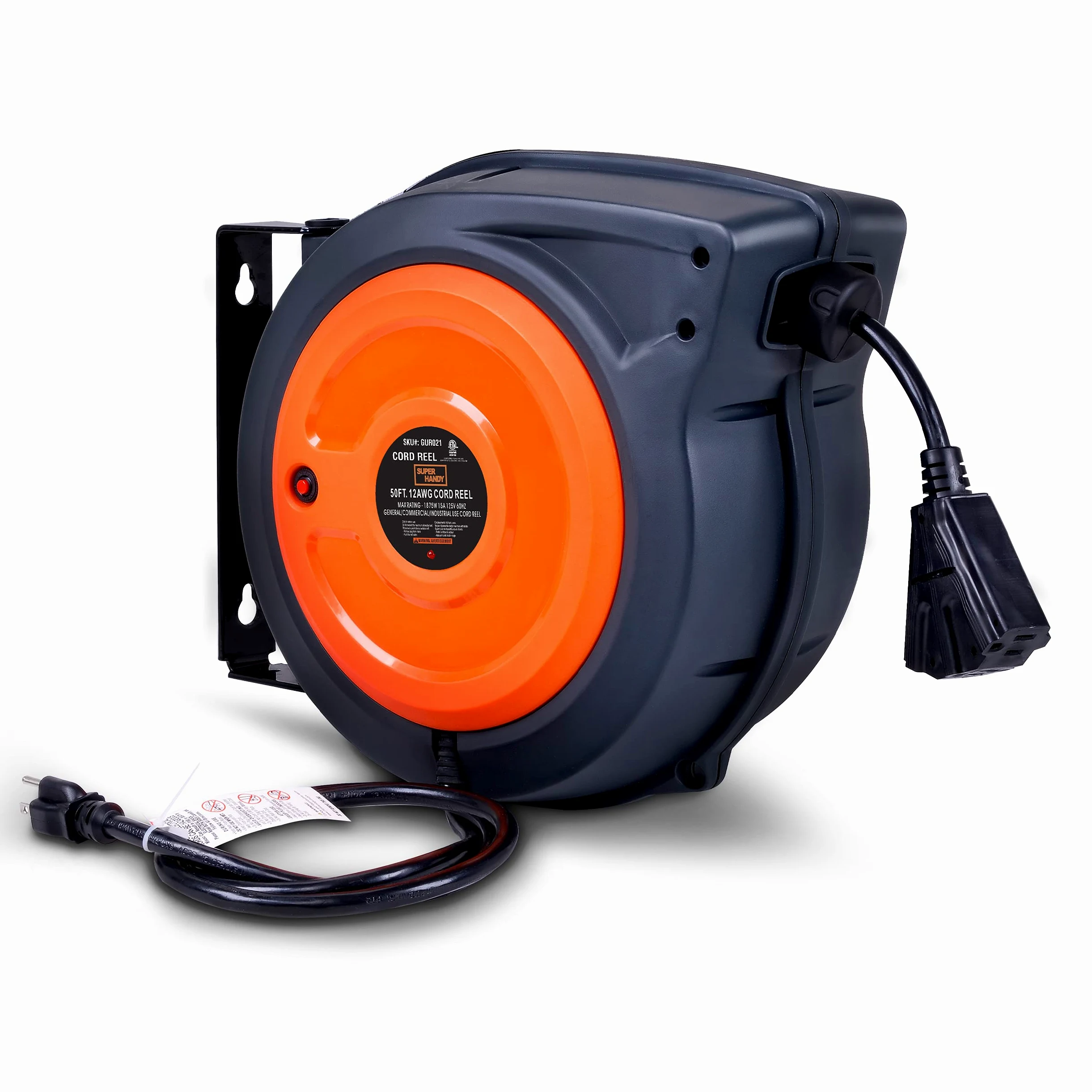 SuperHandy Przedłużenie zwijanego bębna kablowego, bardzo długie, 20 m (65 stóp) x 3G2,5 mm² H05VV-F 3200 W maks. przemysłowy polipropylen, bardzo wytrzymały komercyjny bęben kablowy klasy premium