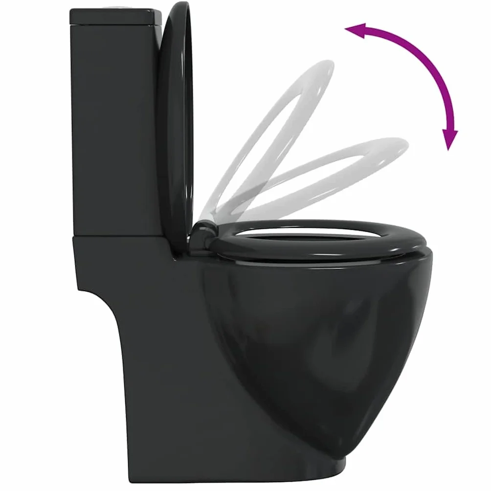 HUAKEHOM Ceramiczna toaleta, łazienka, toaleta, umywalka, poziomy, podwójny odpływ, kolor czarny