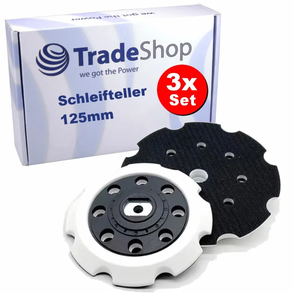 3 x Trade-Shop 8-otworowy 125 mm talerz samoprzylepny na rzep talerz szlifierski talerz podporowy kompatybilny z Makita PO5000C, PO6000C, DPO500Z, DPO600Z zastępuje 197922-4