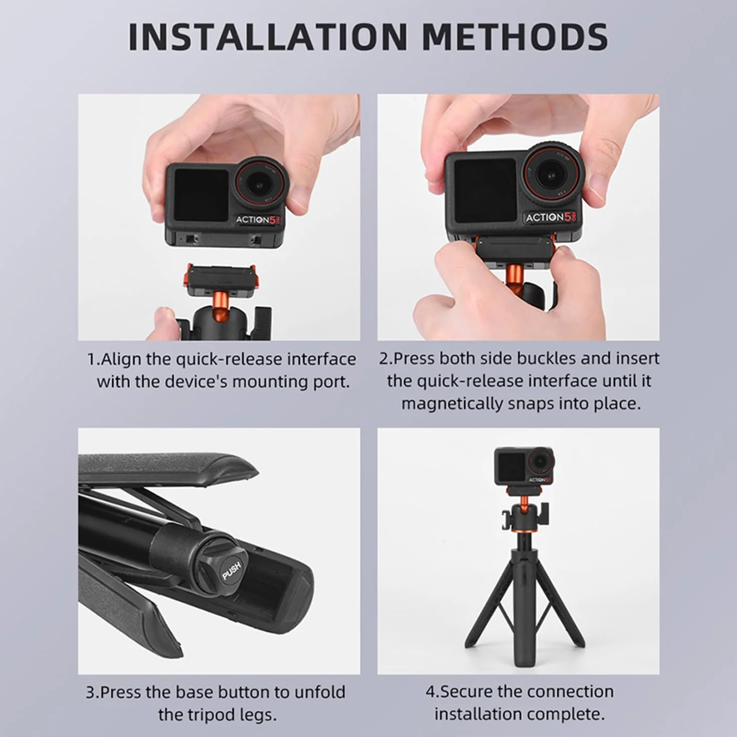 Statyw do szybkiego zwalniania DJI Osmo Action 4/5 Pro, wysuwany kij do selfie z montażem zimnej stopki