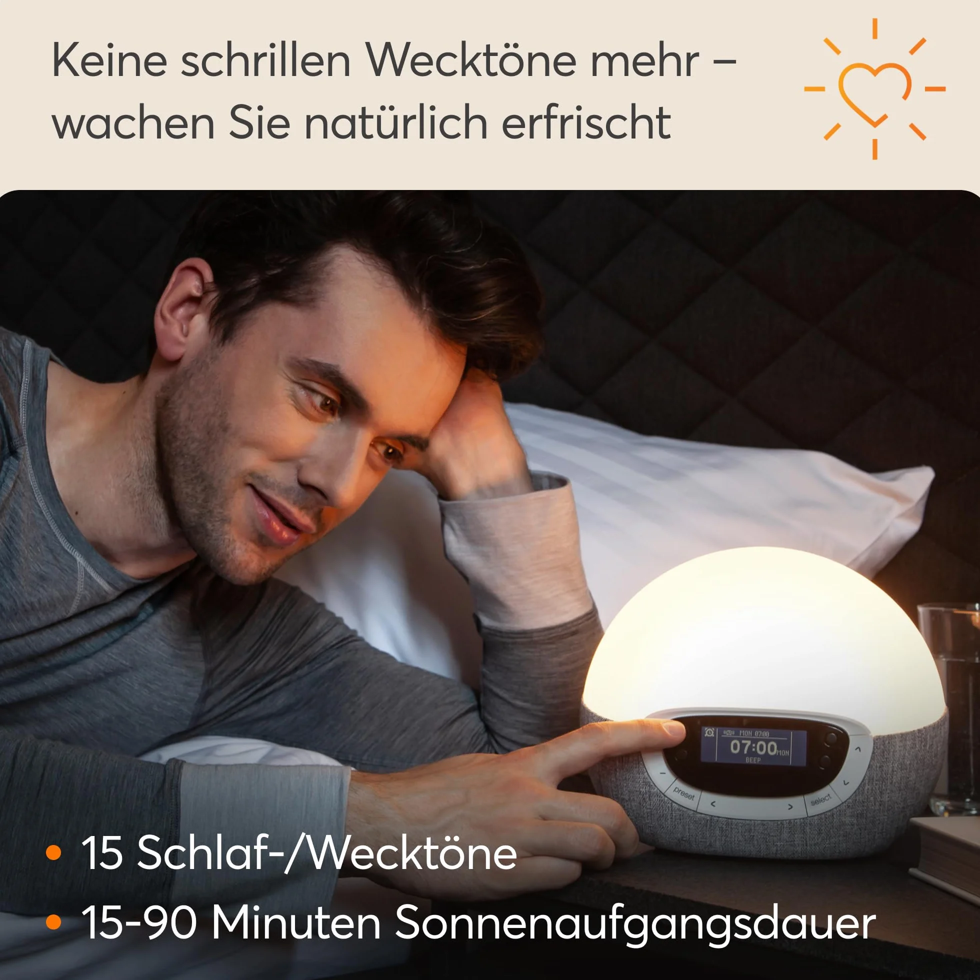 Lumie Bodyclock Shine 300 – budzik świetlny z radiem, 15 dźwięków i zachód słońca