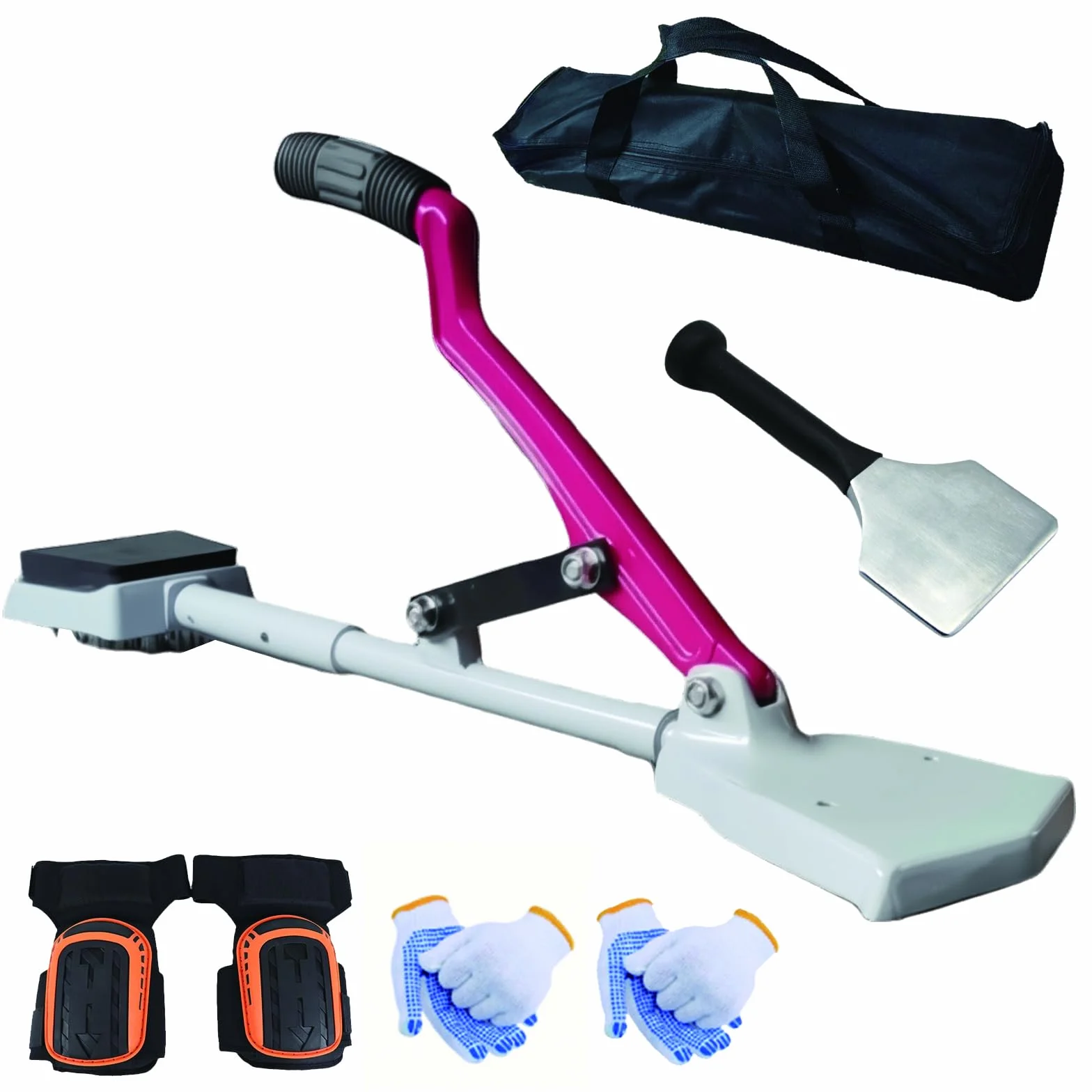 Kneeless Carpet Stretcher Rug Kicker – Zestaw Narzędzi do Montażu Dywanów z Rękawicami i Ochraniaczami na Kolana, Potrójne Zęby Uchwyty, Antypoślizgowa Rączka, Lekki i Przenośny do Remontu Domu