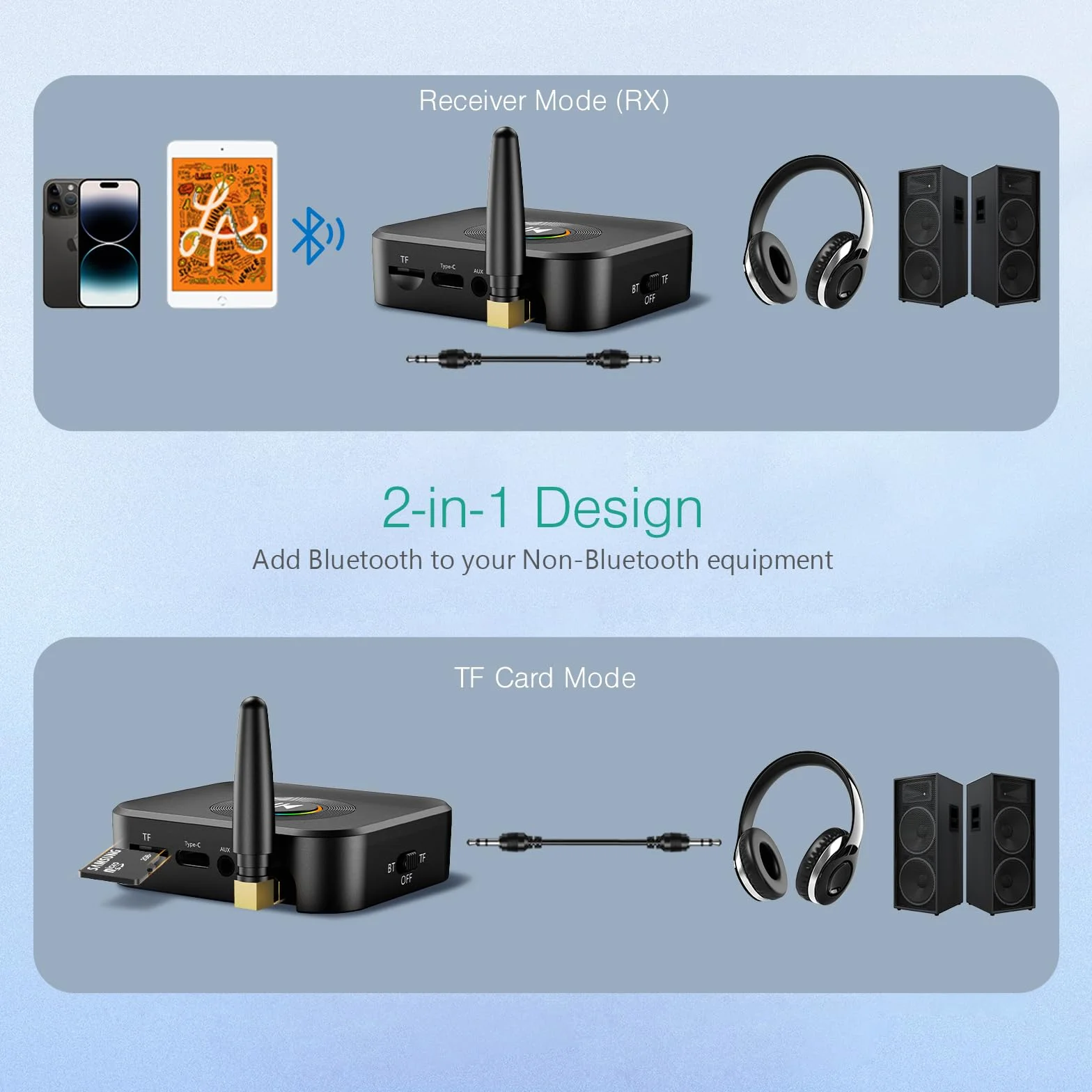 ORIA Adapter audio Bluetooth, odbiornik Bluetooth 5.1, bezprzewodowy adapter Bluetooth 2 w 1, współpracuje z głośnikami, systemem stereo do strumieniowego przesyłania muzyki, obsługuje odtwarzanie