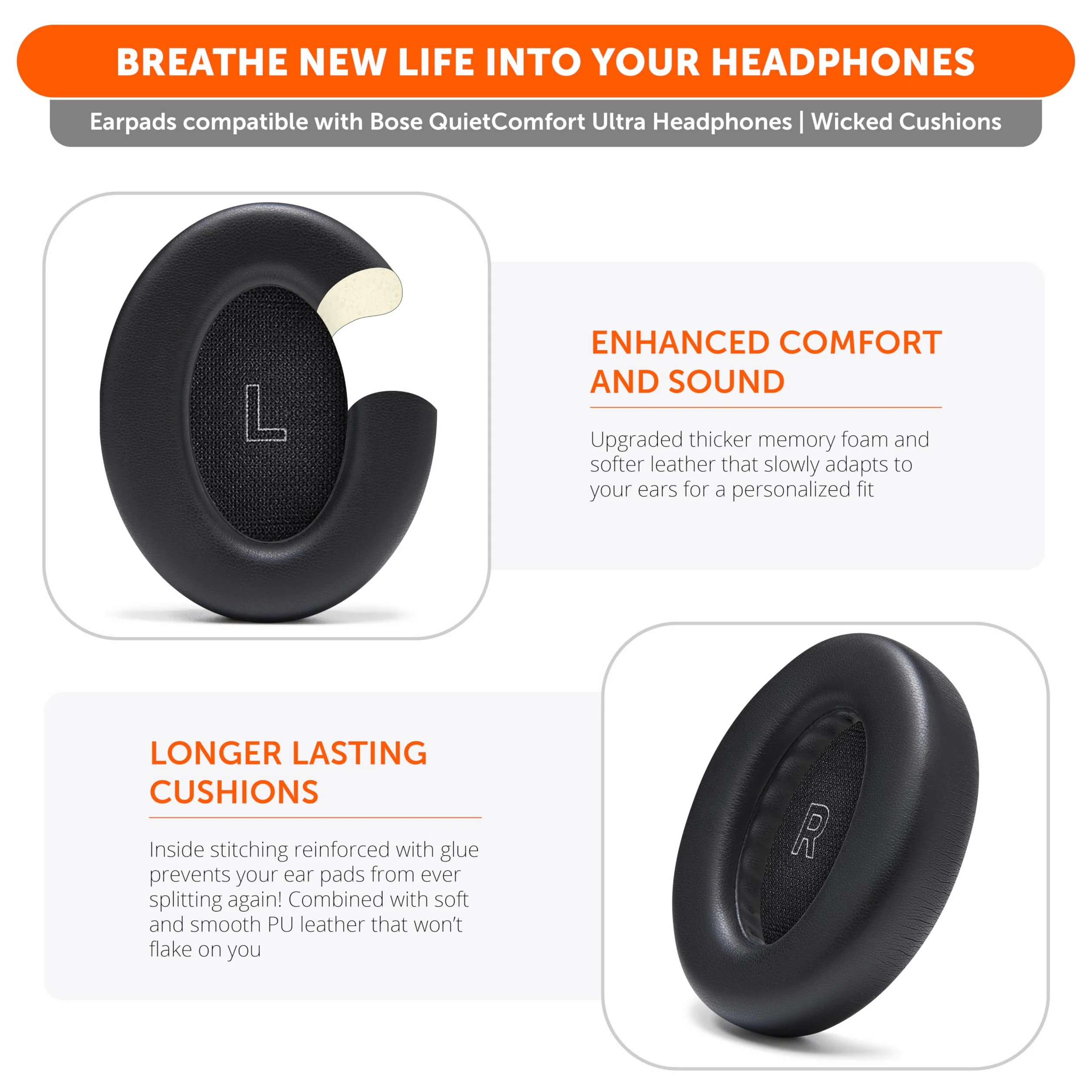 Wicked Cushions WC PadZ QC Ultra wymienne nauszniki do Bose QuietComfort Ultra Black