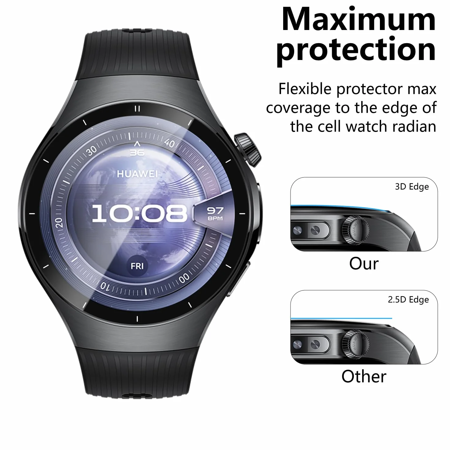FTRONGRT Osłona ekranu kompatybilna z Huawei Watch 5 46 mm, 2 szt. folia ochronna, czarna