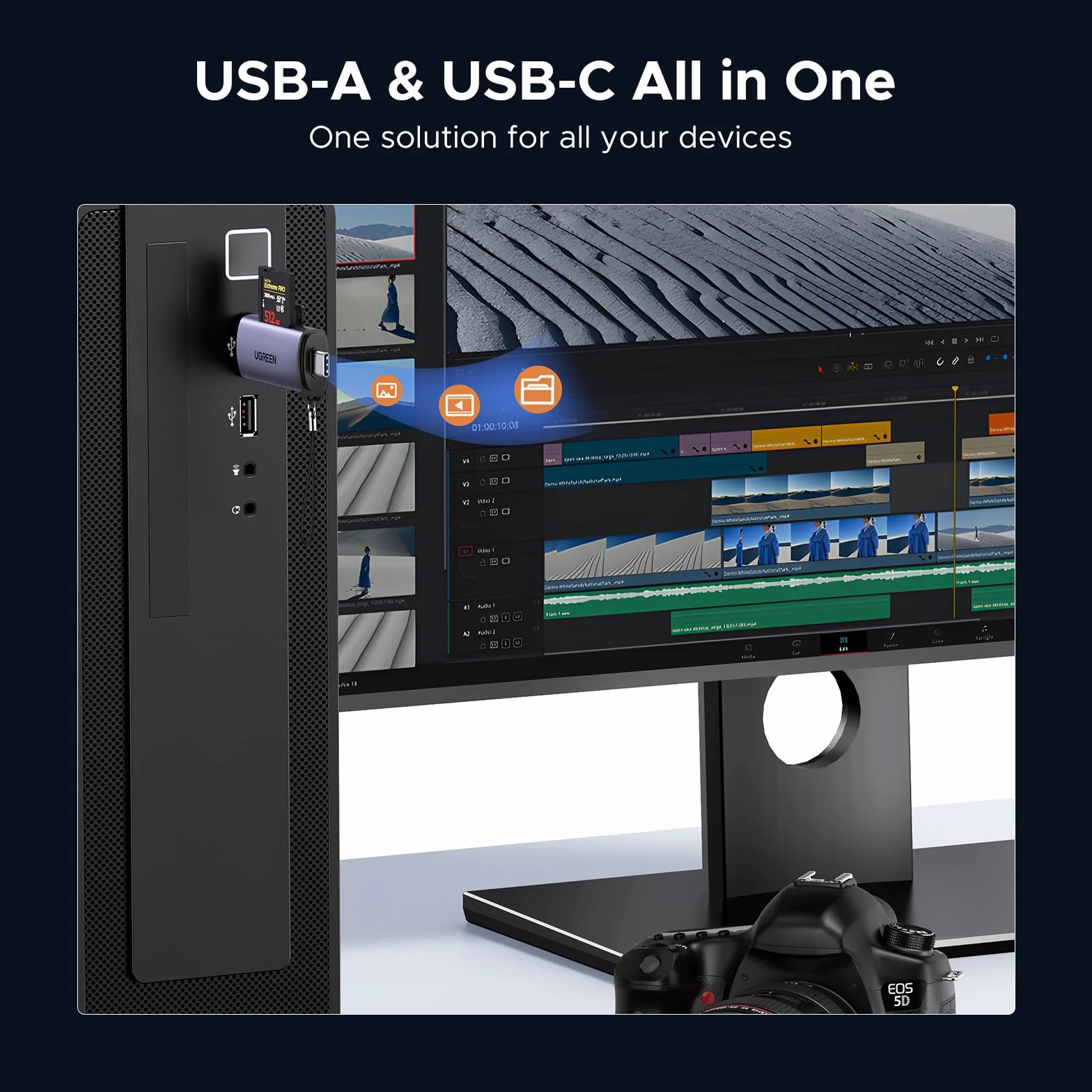 UGREEN Czytnik kart USB 3.0 USB C 2 w 1 TF SD Zewnętrzny