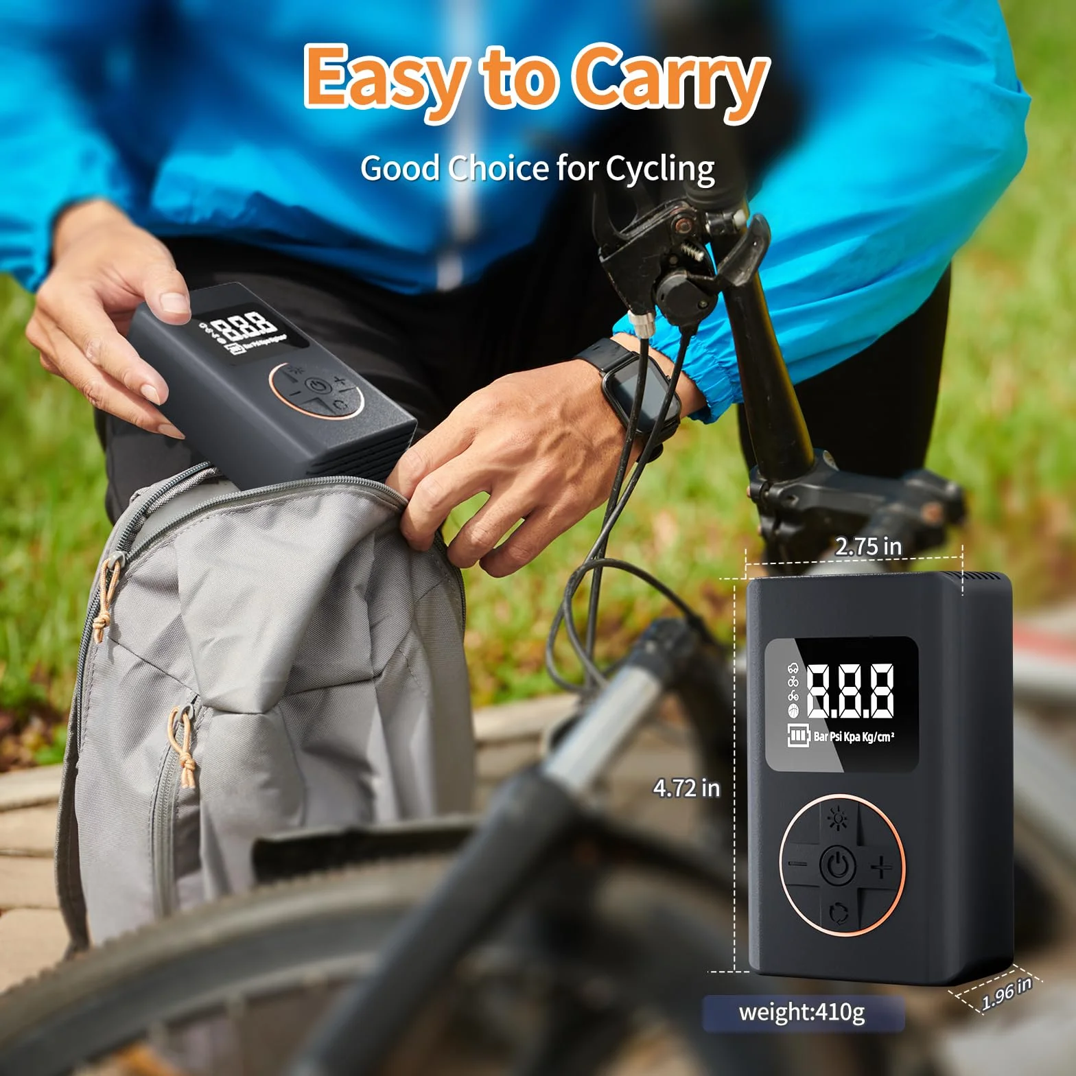 iHomara Elektryczna pompka rowerowa, 150 PSI, przenośna, z cyfrowym manometrem, do samochodu, roweru wyścigowego, górskiego, roweru elektrycznego, motocykla