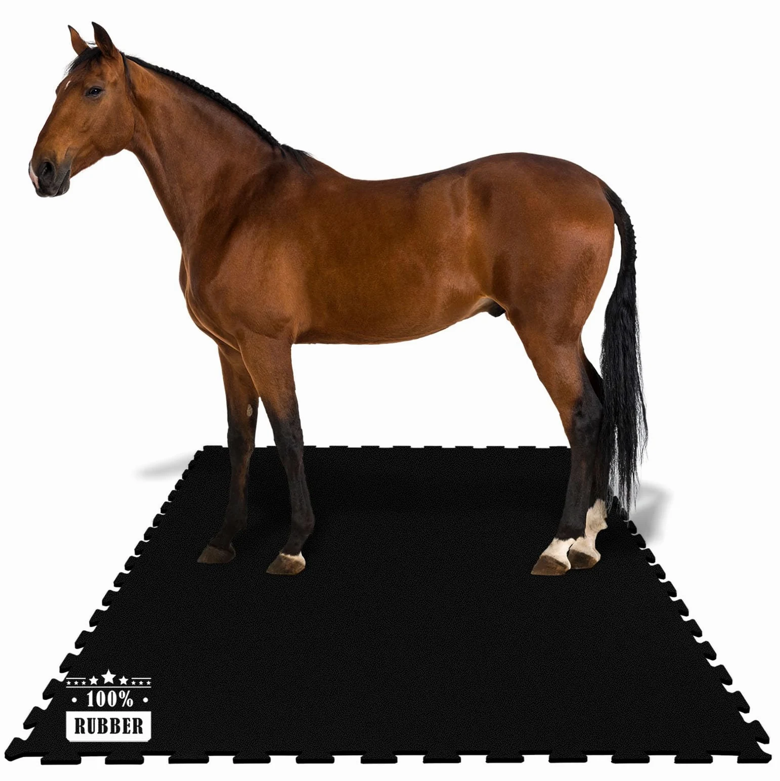 KARAT Puzzle mata do stajni z gumy – 182 x 122 cm – wodoszczelna mata gumowa z drenażem do stajni, boksu dla koni, Paddock – Pontiac (czterostronne blokowanie)