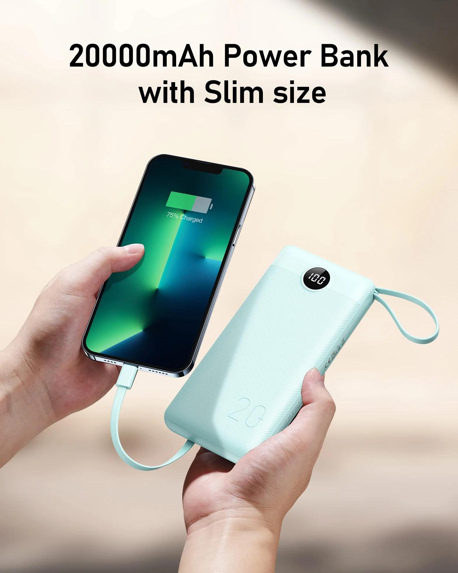 Power Bank 20000mAh z Wbudowanymi Kablami USB C 2.4A Fast Charge 5 Wyjść Przenośna Ładowarka
