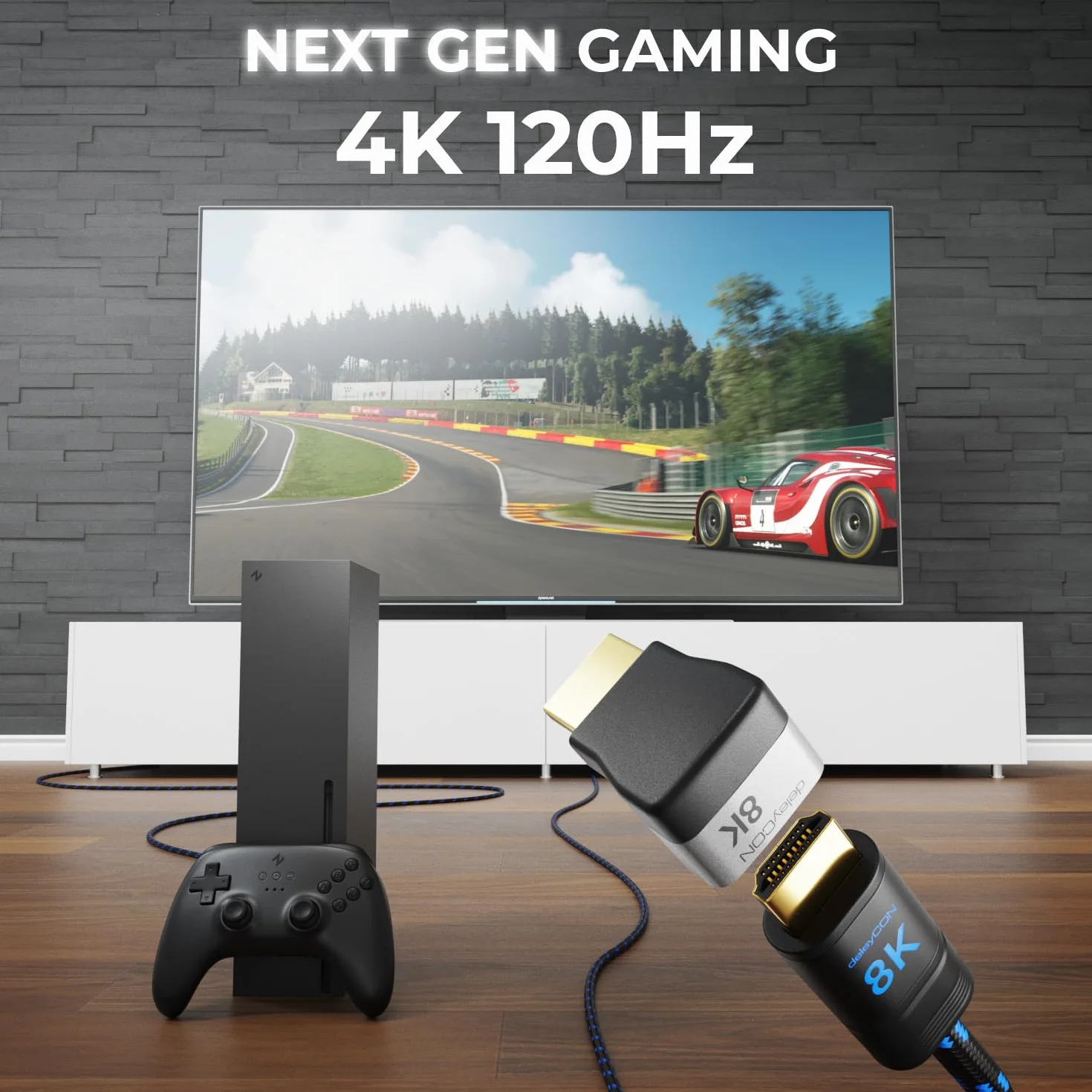 deleyCON Złącze Adaptera HDMI kąt 90° 8K@60Hz / 4K@120Hz UHD 7680x4320 Aluminium HDMI 2.1 ARC HDR10+ Dolby Vision VRR ALLM 48 Gb/s 90° pod Kątem Szary Czarny