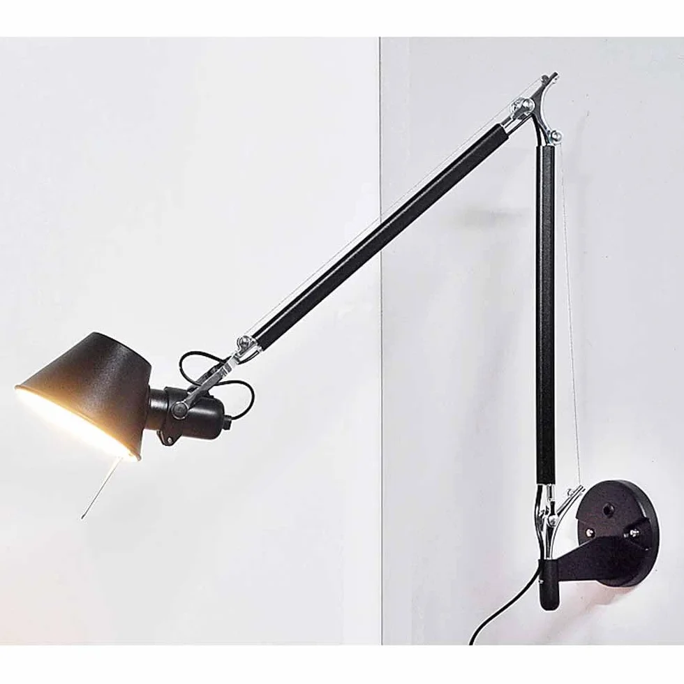 Lampy ścienne, Długie kinkiety ścienne z wysięgnikiem obrotowym, Żelazna lampa robocza, Składane oświetlenie ścienne, Srebrne oprawy ścienne do nauki, Lampa ścienna