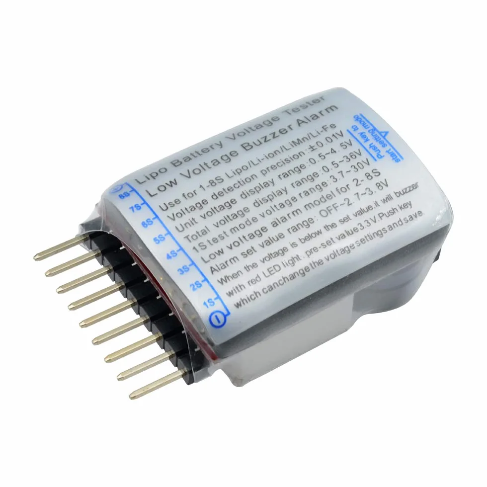 Tester baterii 1-8s Lipo Monitor niskiego napięcia z brzęczykiem alarmowym Kontroler napięcia LED 2 szt