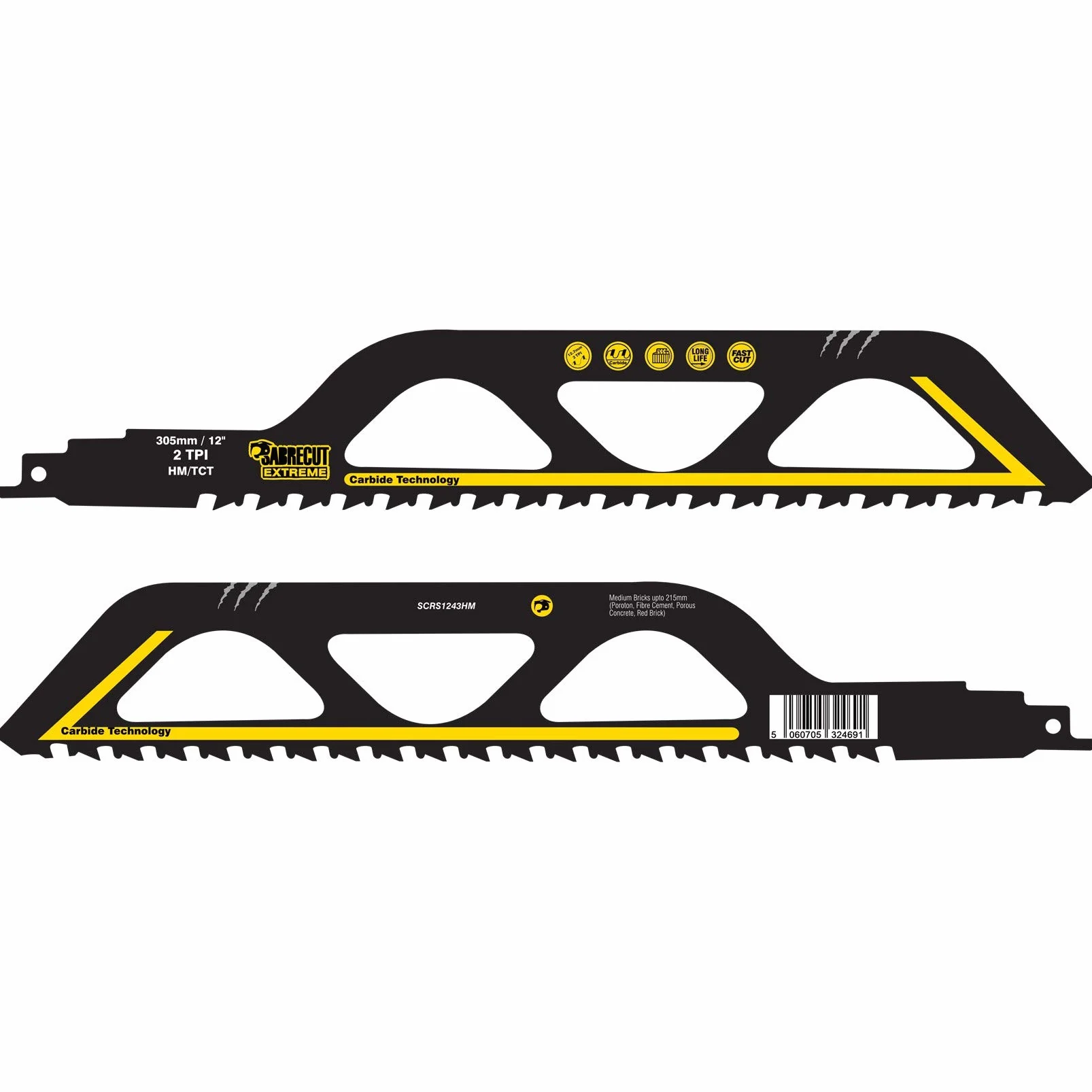 SabreCut 3pcs SCRS1243HM_3 305mm 2 TPI S1243HM Brzeszczoty szablaste | Zęby z węglika wolframu zapewniają długą żywotność w murze i materiałach budowlanych
