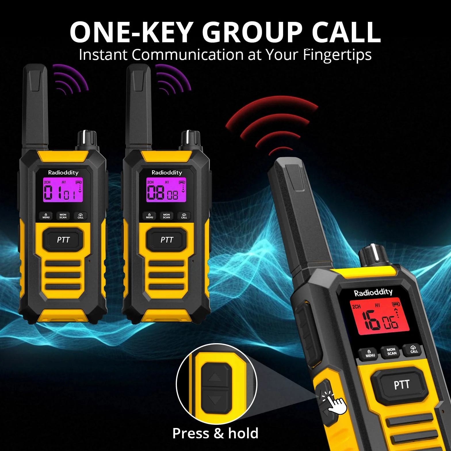 Radioddity HD-1 krótkofalówka IP67 wodoodporna PMR 2 sztuki żółty