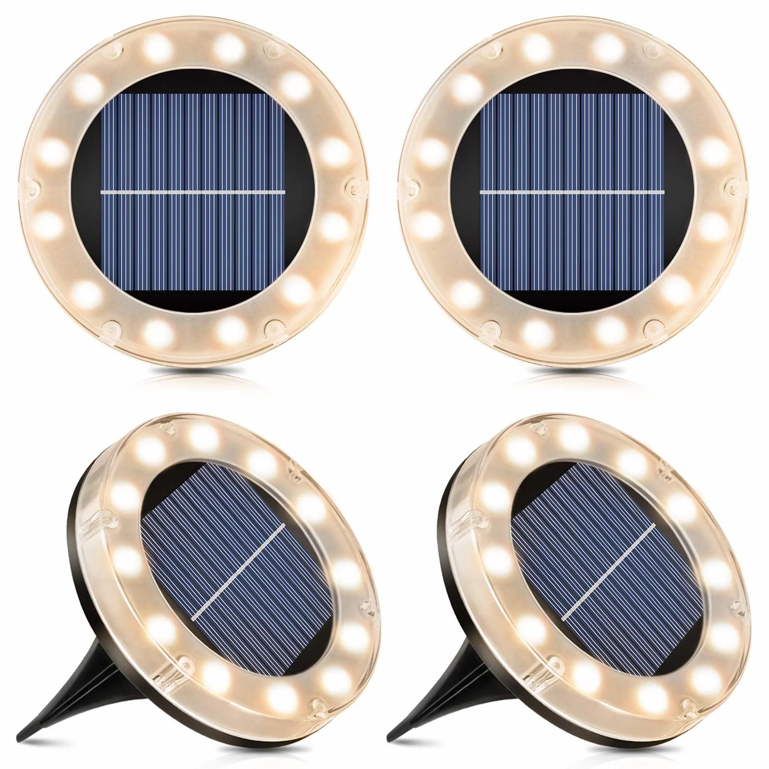 Solarna lampa podłogowa – 12 diod LED do użytku na zewnątrz, ciepła biel, lampa podłogowa lampa solarna do ogrodu, IP65, wodoszczelna lampa solarna LED, 4 sztuki, lampa zewnętrzna do podjazdu/trawnika/chodnika/patio