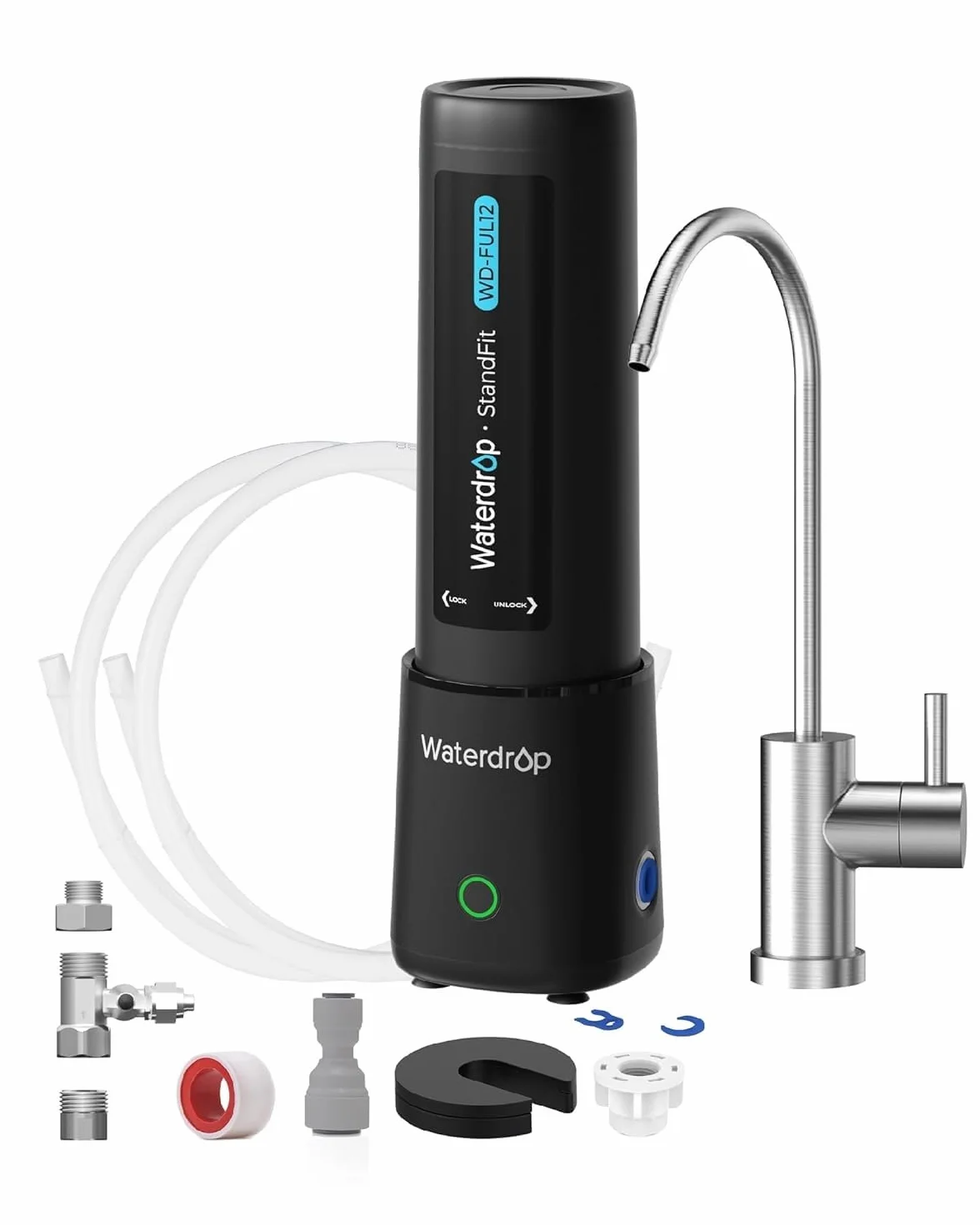 Waterdrop UL12B system filtrów do wody pod stół, z kranem, nie wymaga wiercenia, łatwa instalacja, redukuje PFA, ołów, chlor, nieprzyjemny smak i zapach, 11000 litrów