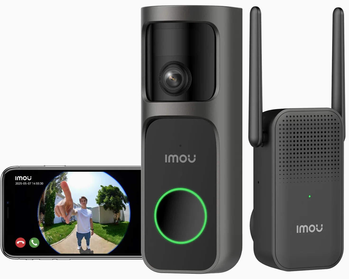 Imou Zestaw panoramiczny dzwonek do drzwi DB3, wideo dzwonek do drzwi 2K+ WiFi z dzwonkiem do drzwi, widoczność w nocy 4 MP, 5 m, wykrywanie pakietów AI, powiadomienie o aplikacji, widok panoramiczny