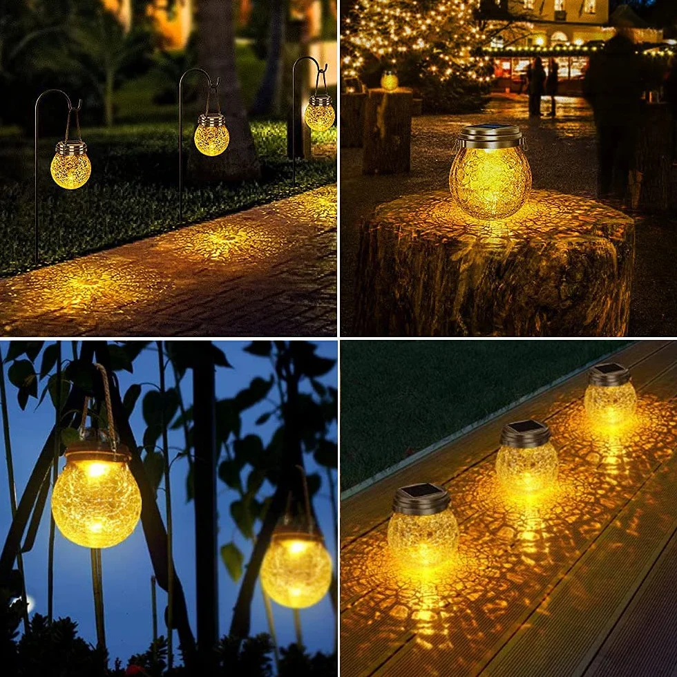 Lampy solarne ogrodowe - XRR 2 sztuki 30LED solarna latarnia wisząca szklana latarnia lampa solarna stołowa do zewnątrz IP65 wodoszczelna lampa solarna stołowa do patio, imprezy, dekoracje