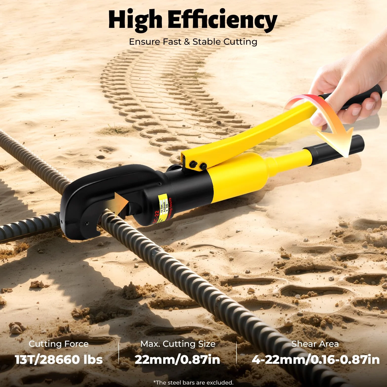 MINRS Hydrauliczny przecinak do bolców 13 ton, hydrauliczny przecinak zbrojeniowy, 4-22 mm, hydrauliczny przecinak do prętów zbrojeniowych z skrzynką narzędziową