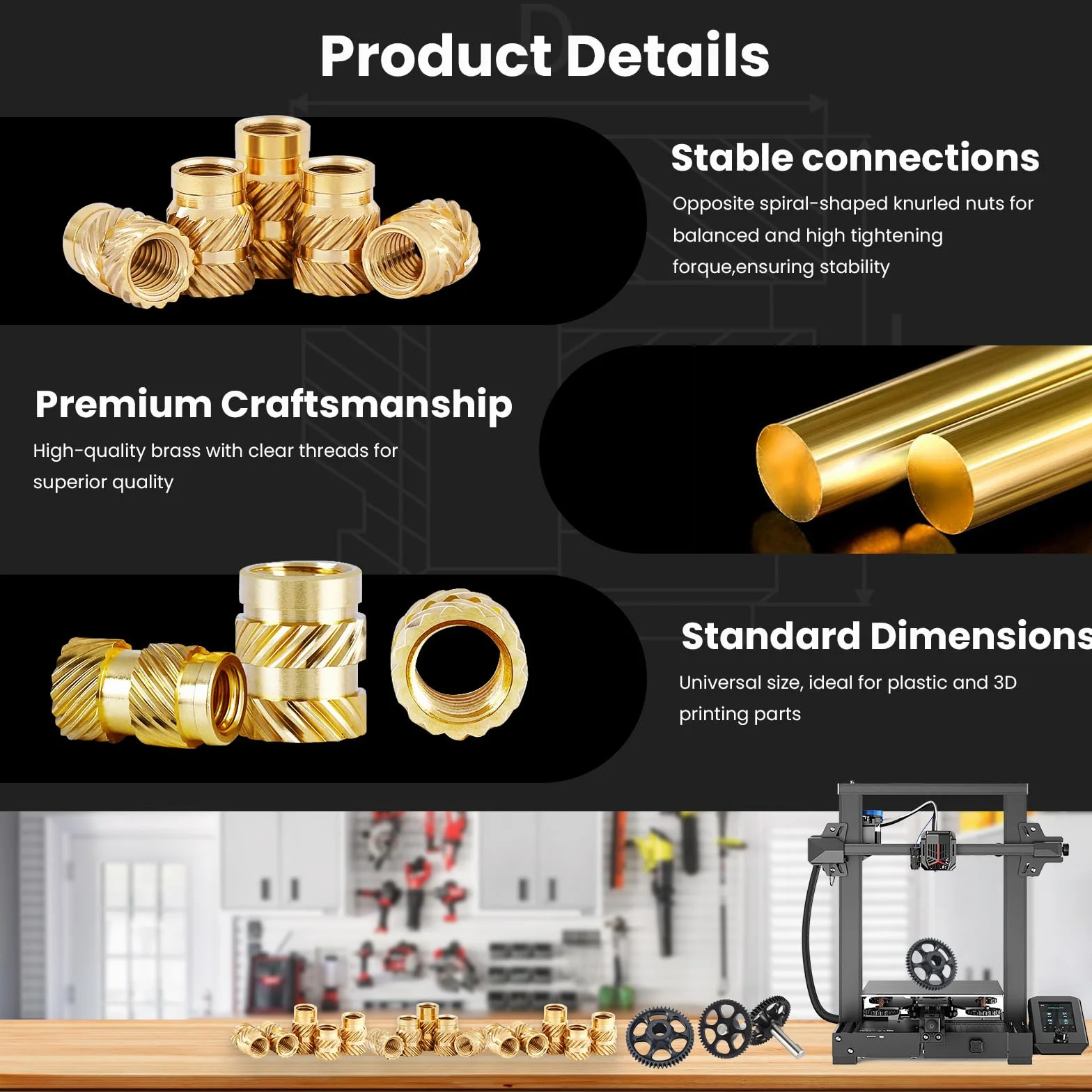 1/4"-20 Heat Set wkładki gwintowane, 60 sztuk 1/4"-20 x 5 x 8 wkładki grzewcze do komponentów drukujących 3D i części z tworzywa sztucznego, mosiężne nakrętki