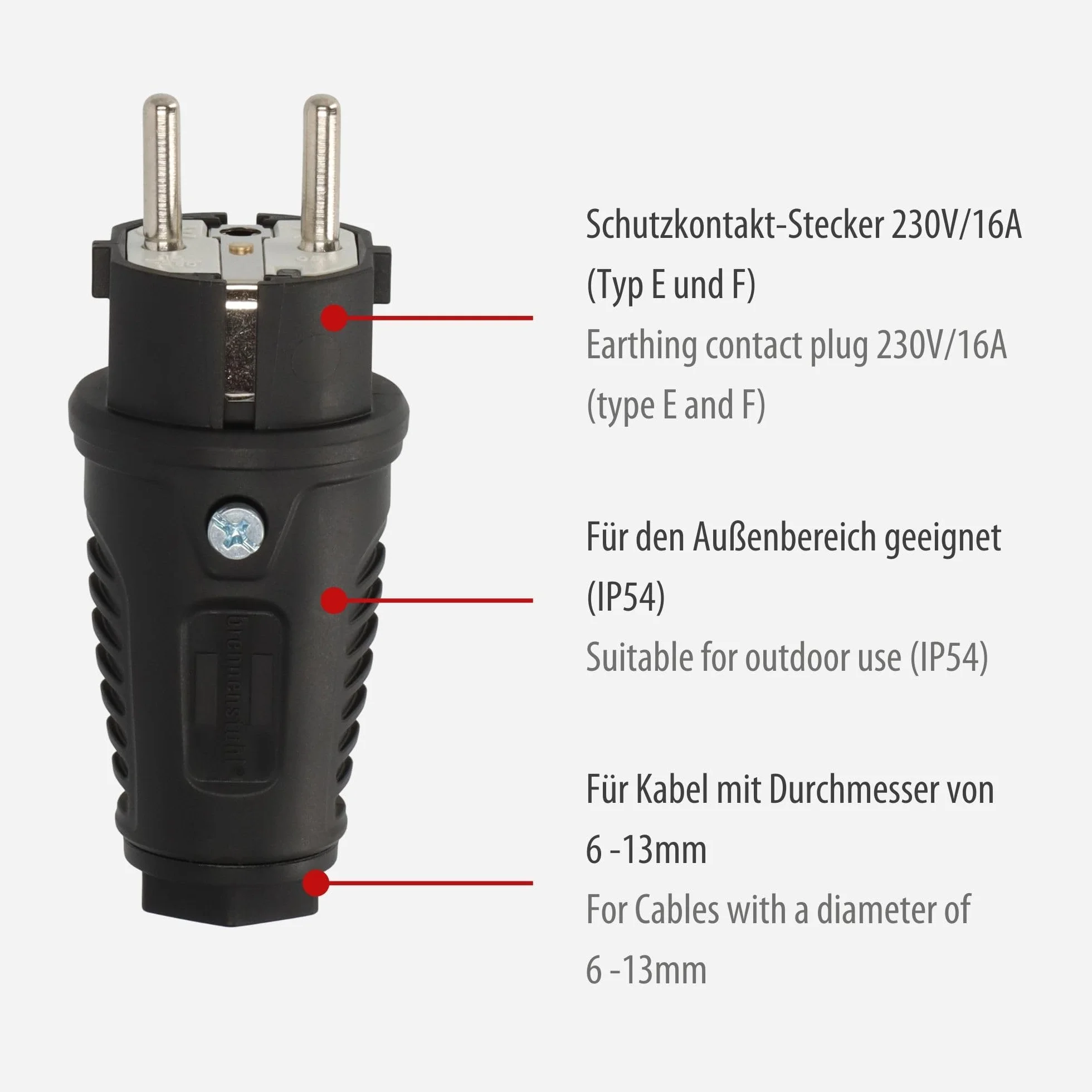 Brennenstuhl Wtyczka gumowa ze stykiem ochronnym 230V/16A IP54