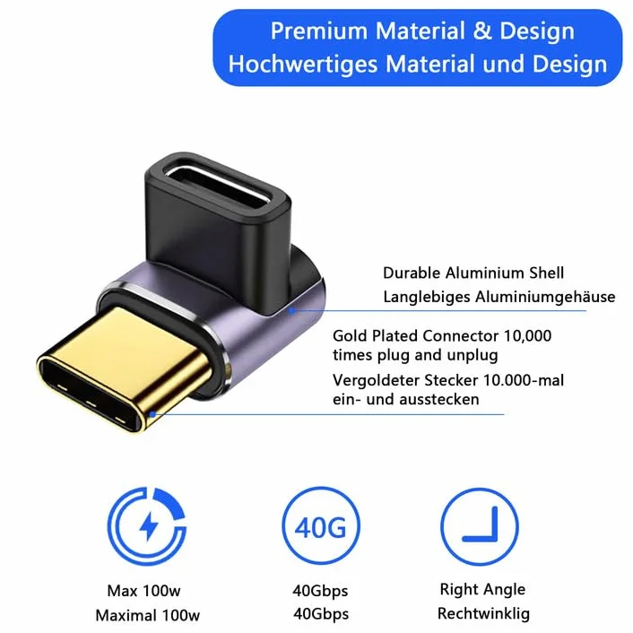 HENGBIRD adapter USB C 90 stopni 40 Gbps USB 4 typ C męski na żeński 100W 8K do Galaxy S21 S20 Pixel 4XL