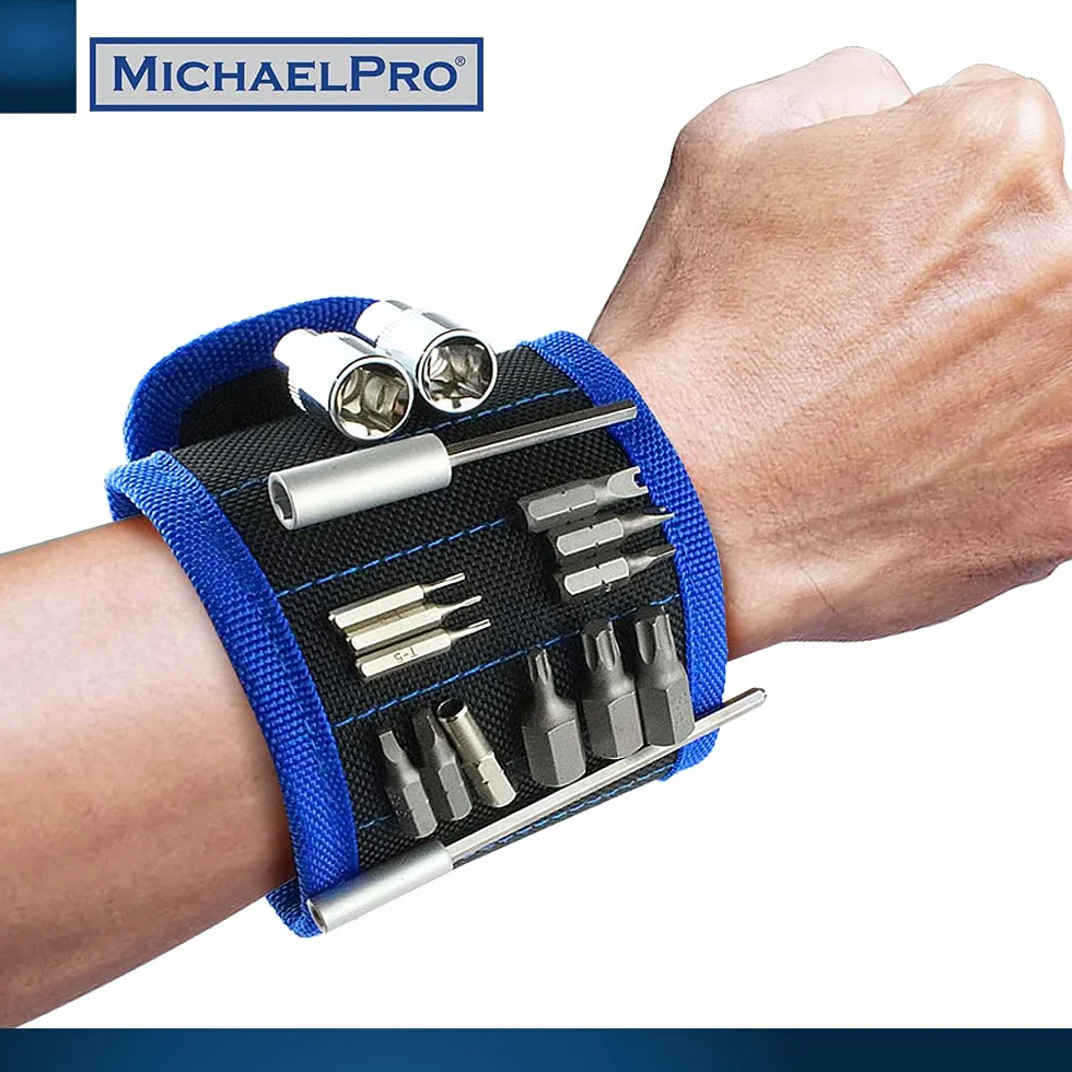 MichaelPro MP015001 Magnetyczna opaska na nadgarstek, pasek narzędziowy z mocnymi magnesami do trzymania śrub, gwoździ, wierteł do majsterkowania, prezenty dla ojca/taty, męża, chłopaka, niego, elektryka, mężczyzn, kobiet (czarna)